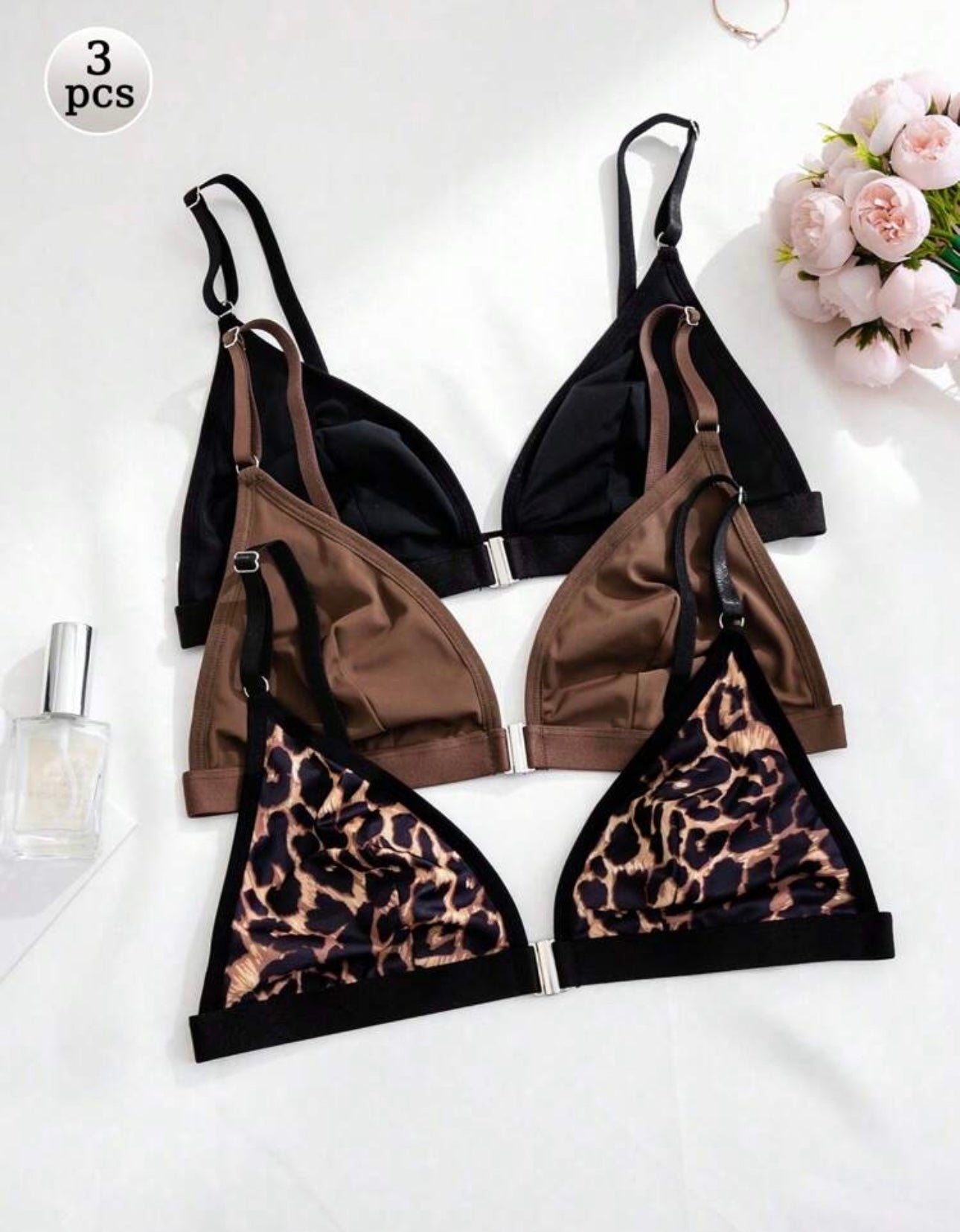 3pcs Women Front Closure Wireless Bra Set