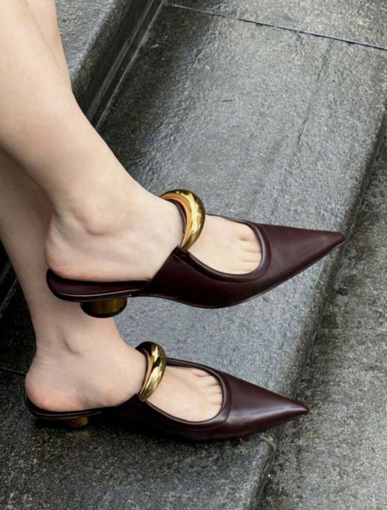 Chunky Mid Heel Metal Toe Closed Toe Sandals