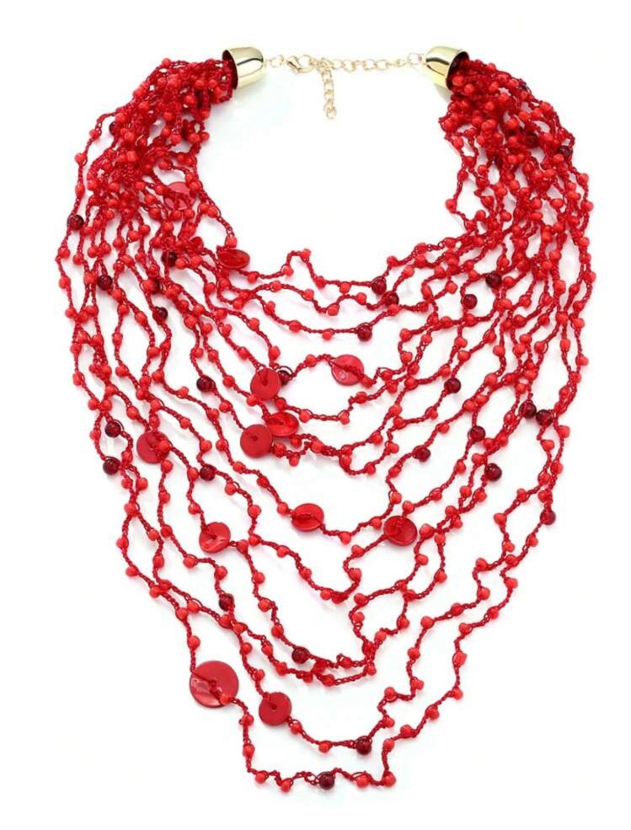 ZAA Crochet Multi-Layer Knotted Red Necklace