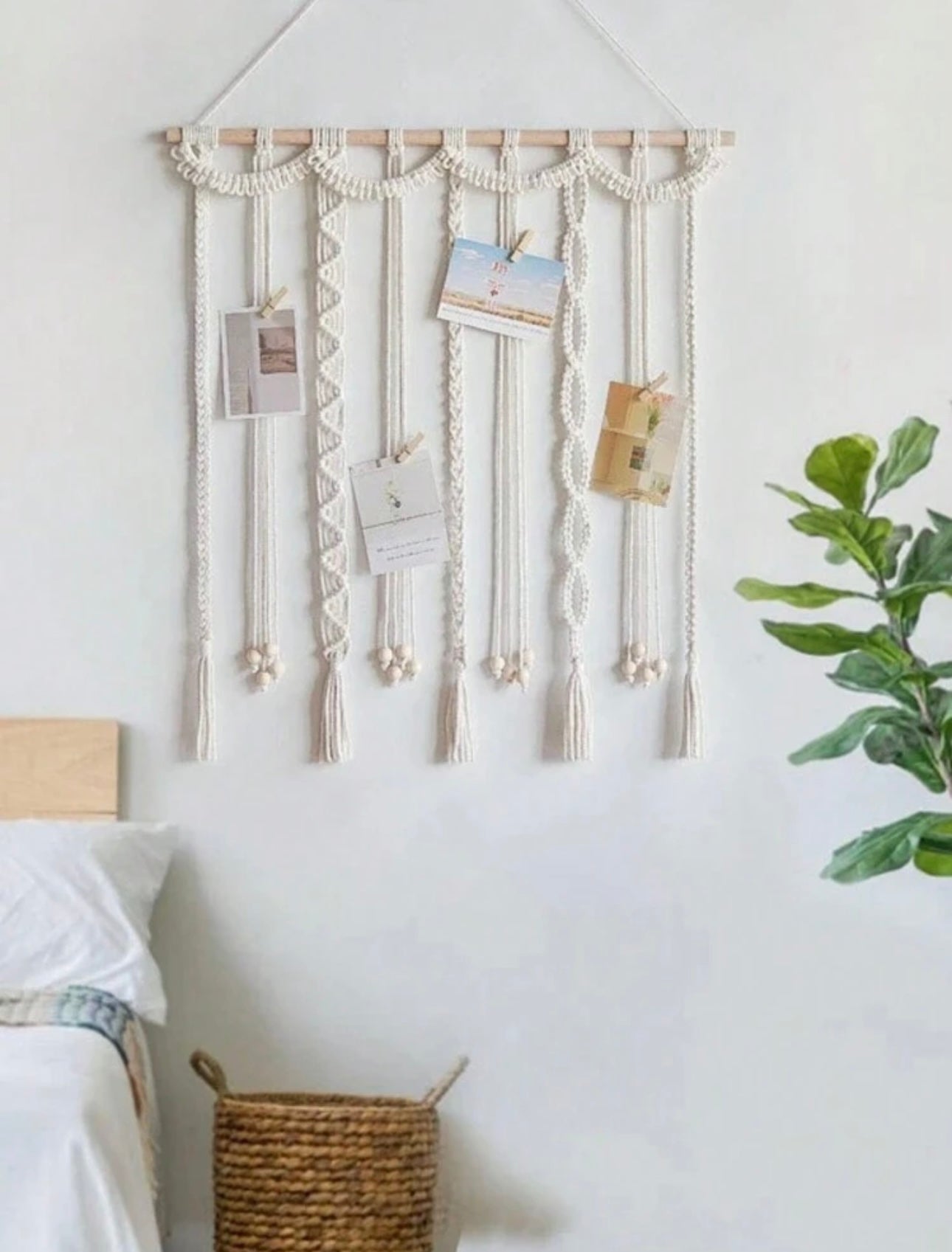 1pc, Macrame Wall Hanging Photo Display With Clips Collage Picture Frame Boho Wall Decor With Wooden Beads Garland Photo String With Clips Gift For Bedroom Dorm Living Room