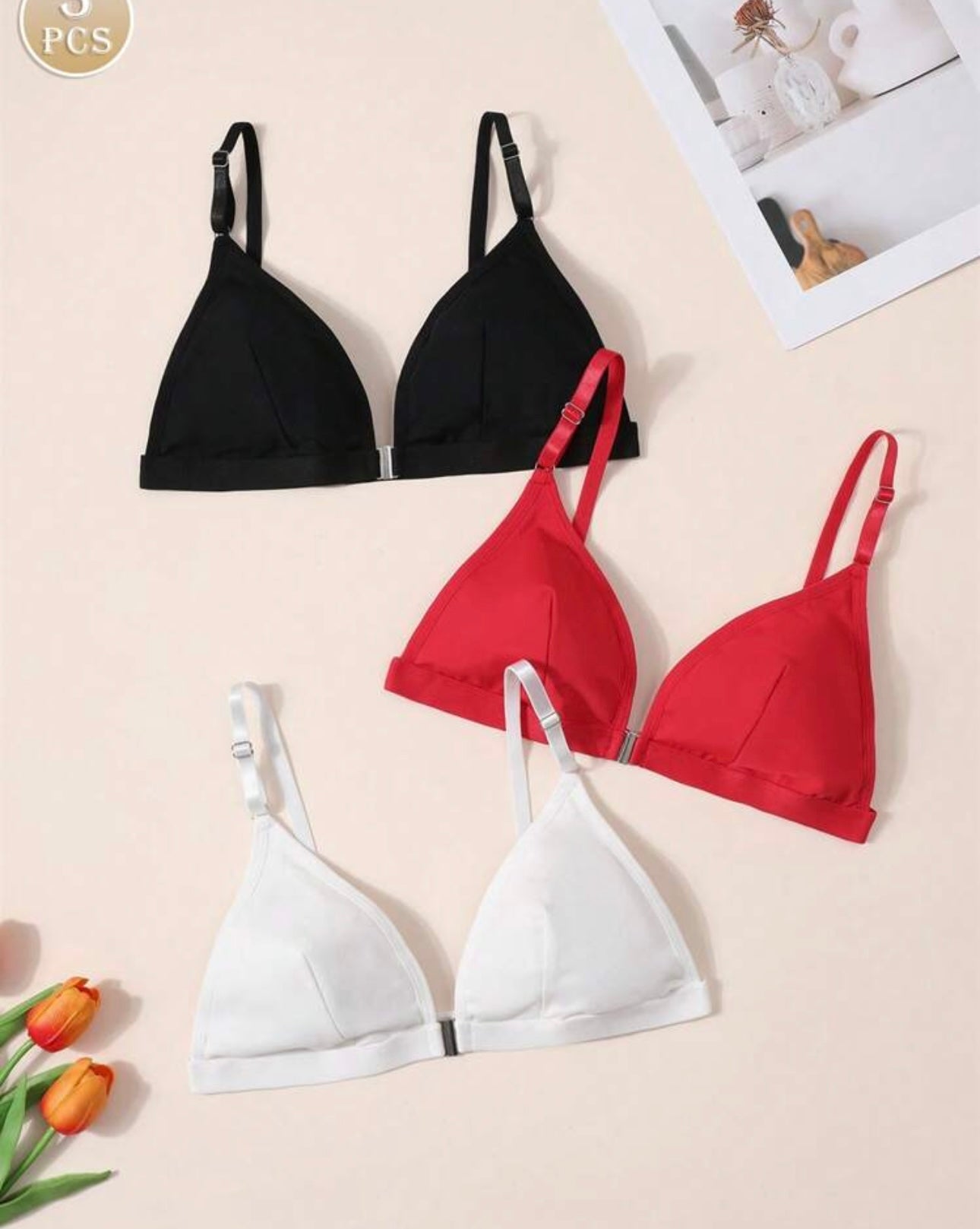 3pcs Women Front Closure Wireless Bra Set