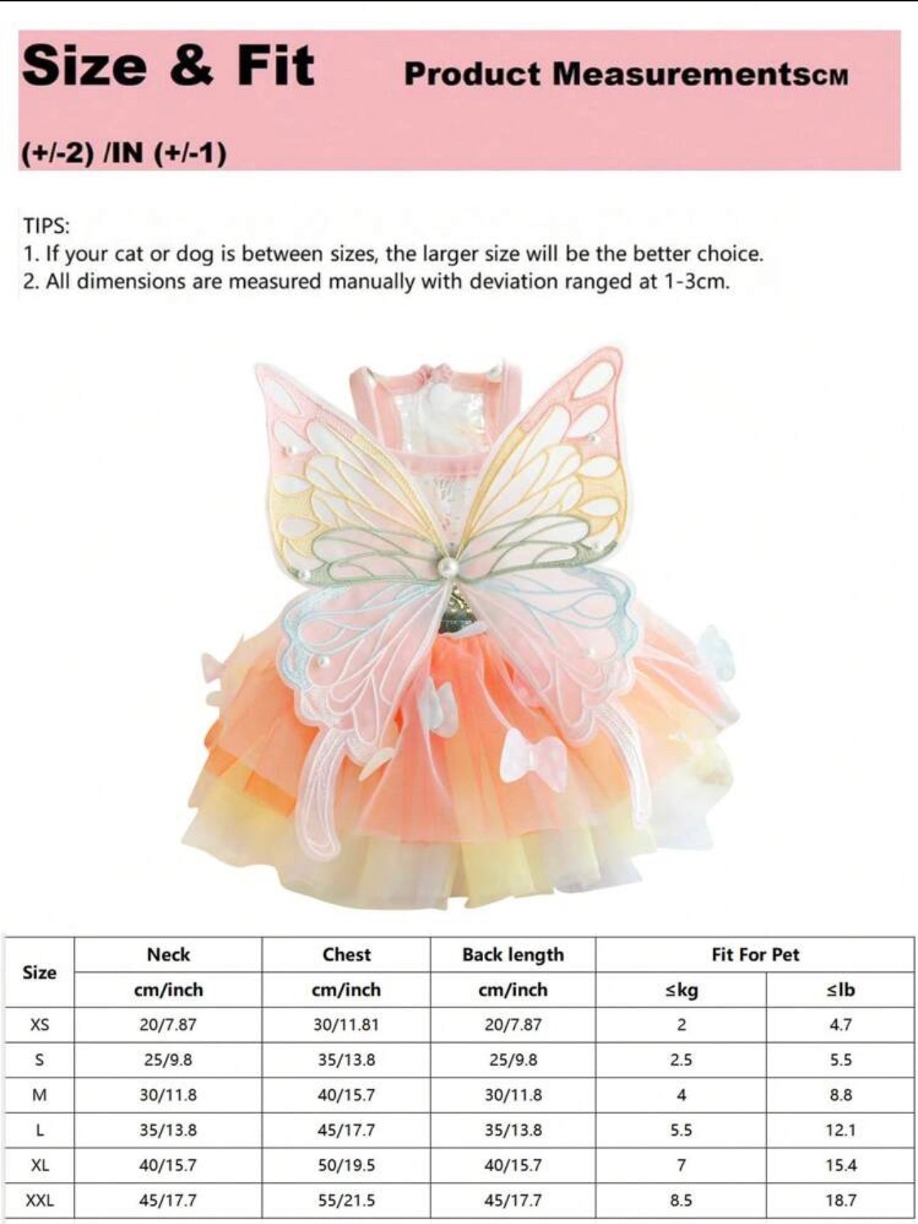 1 Cute Princess Butterfly Dog Dress In Breathable Mesh Fabric, Comfortable And Breathable, Suitable For Small To Medium Breeds