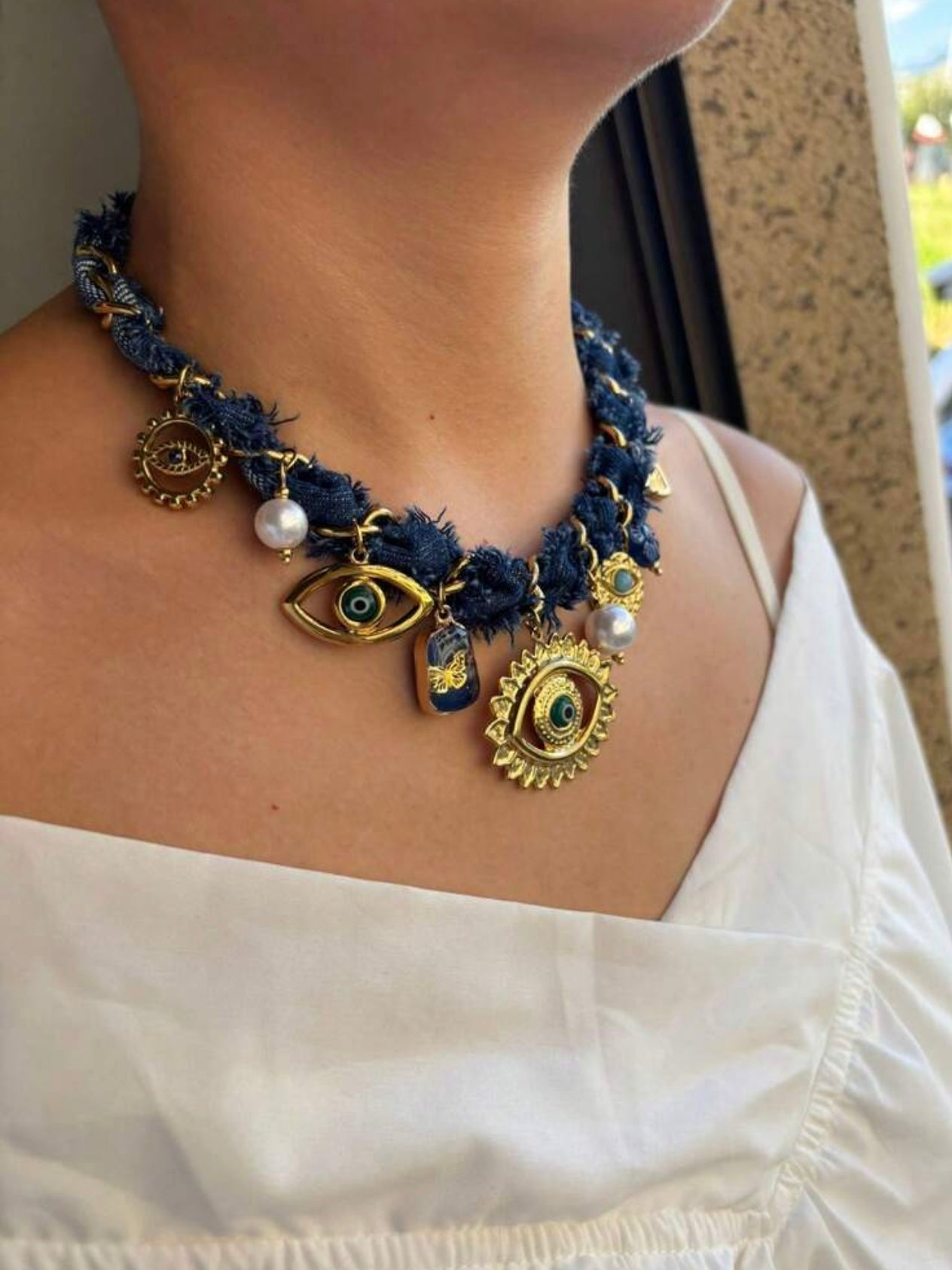 1pc Luxury Rope Knot Stainless Steel Eye, Heart, Butterfly Multi-Pendant DIY Handmade Braided Necklace,