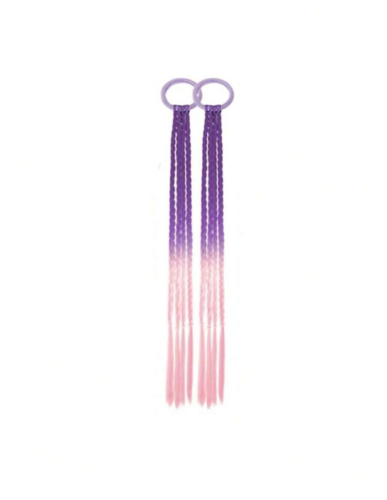 2pcs Kids Colorful Hair Extensions, Braided Ponytail Hair Pieces, Girls' Hair Accessories, Crazy Hair Day Costume Accessories