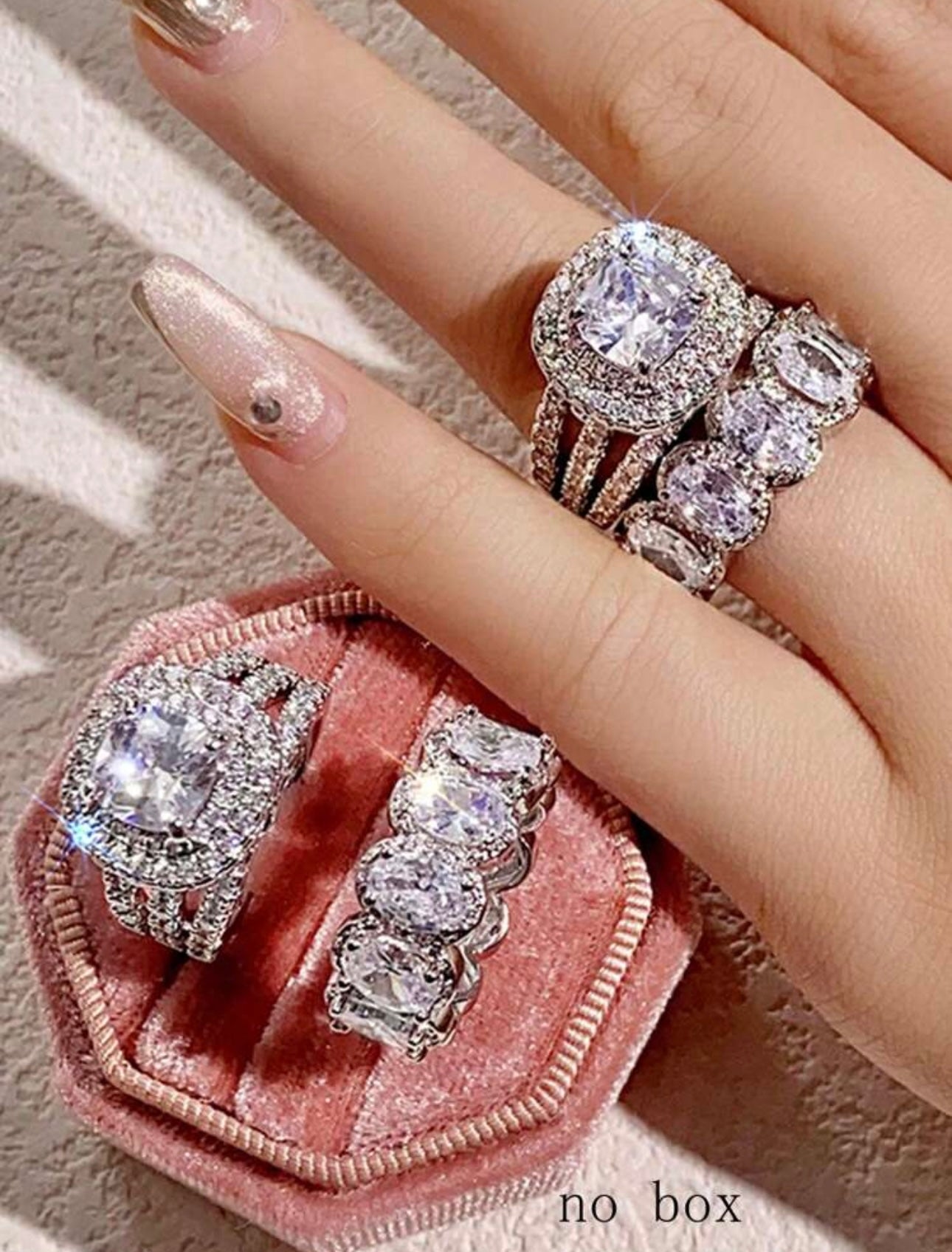 2pcs/Set Set Rings For Women White Cubic Zirconia Rings Gorgeous