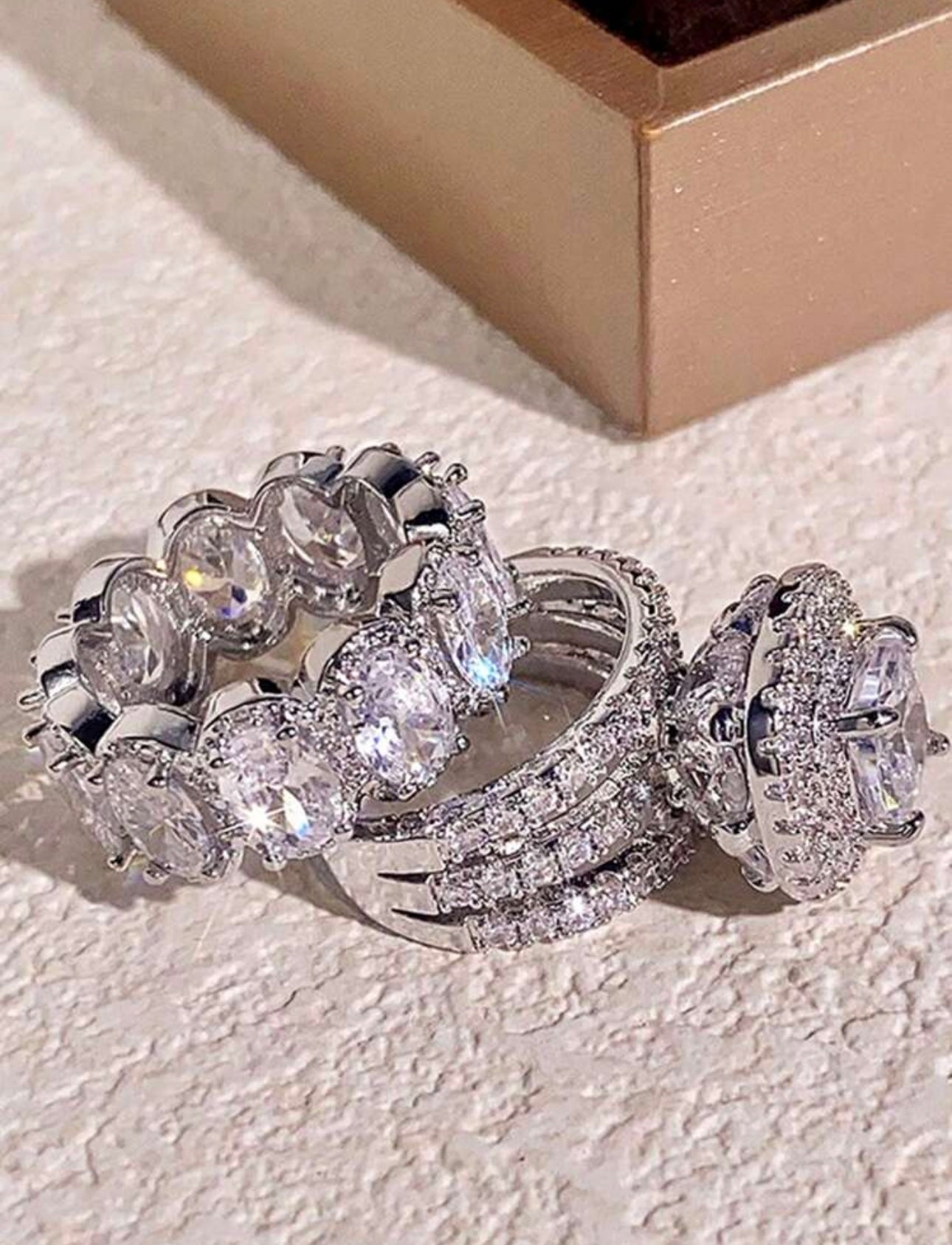 2pcs/Set Set Rings For Women White Cubic Zirconia Rings Gorgeous