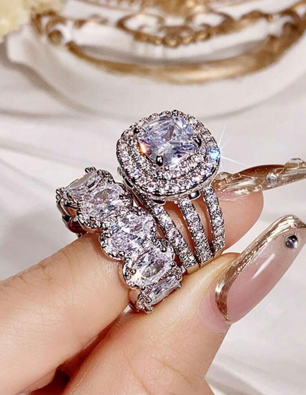 2pcs/Set Set Rings For Women White Cubic Zirconia Rings