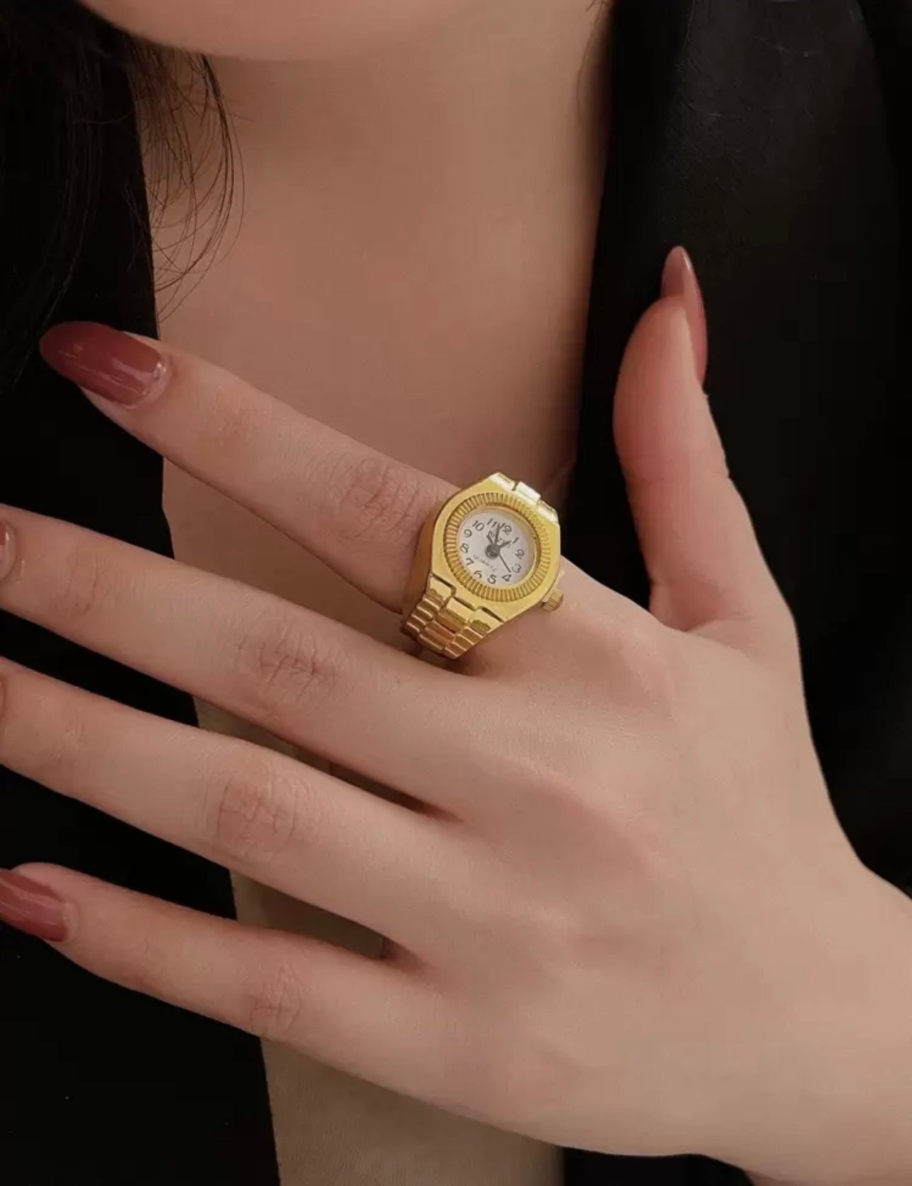 Fashion Quartz Watch Design Gold Color Ring For Women