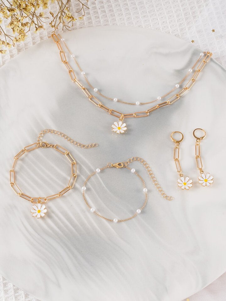 5pcs Flower Decor Jewelry Set