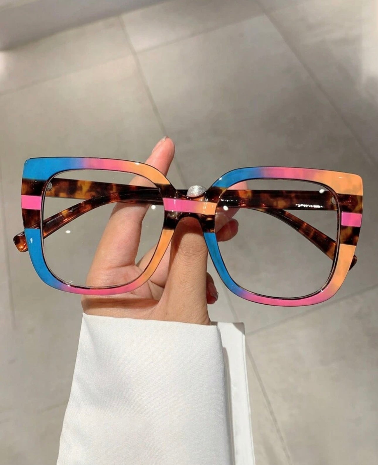 1 Pair Women's New Colorblock Cat Eye Non-Prescription Glasses, Fashion Leopard Print Design, High-End Decorative Eyewear