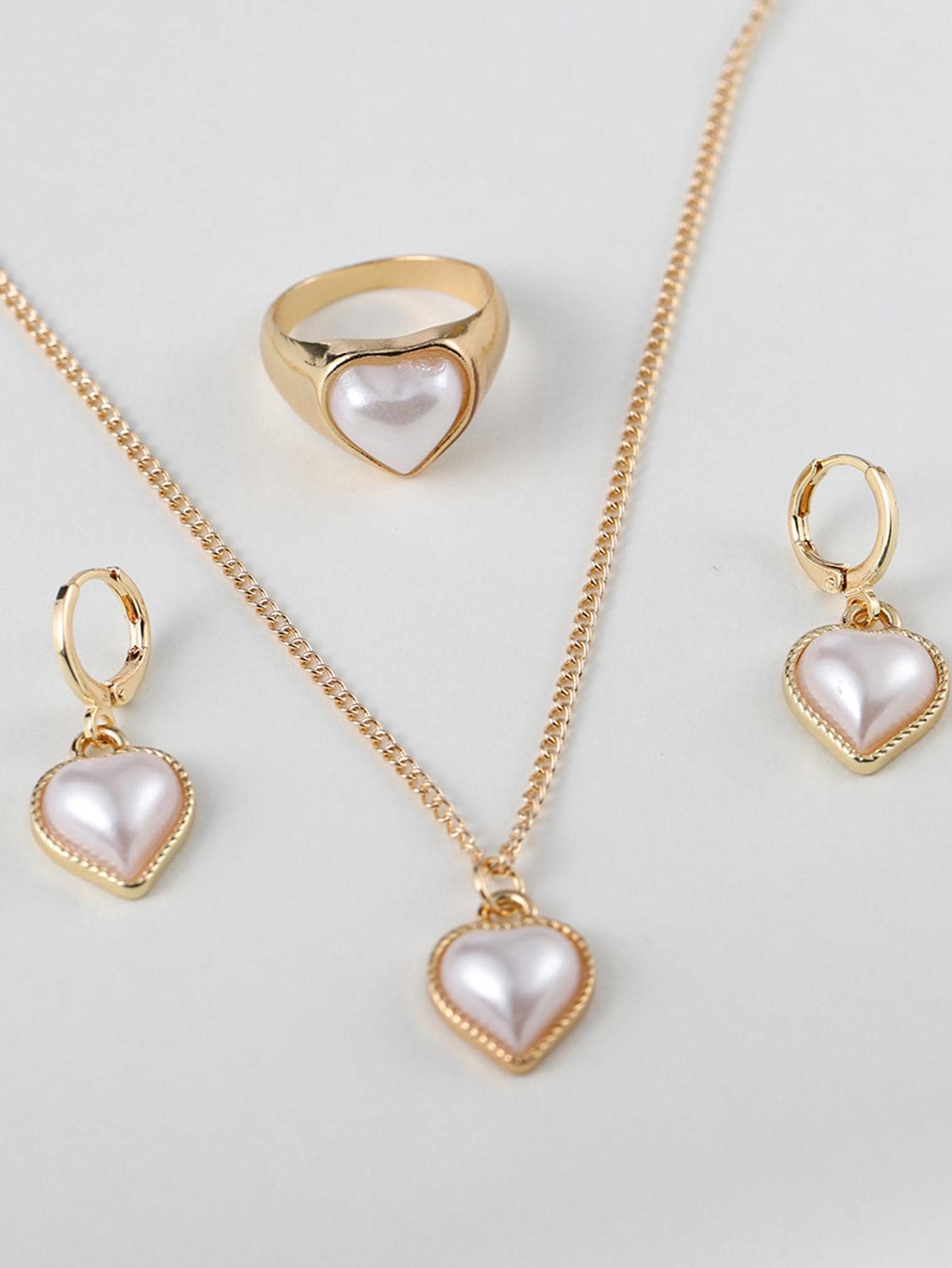 17KM 4pcs/Set Faux Pearl Heart Decor Jewelry Set