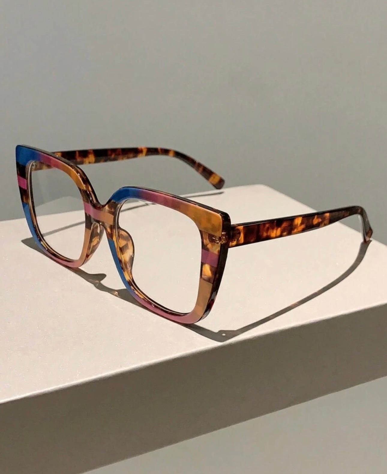1 Pair Women's New Colorblock Cat Eye Non-Prescription Glasses, Fashion Leopard Print Design, High-End Decorative Eyewear