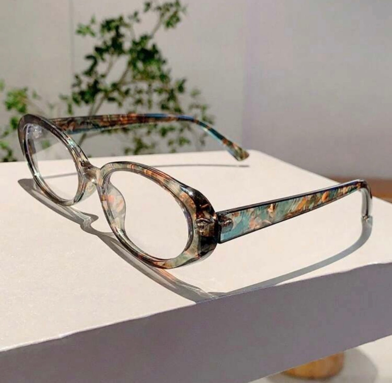 1pc Oval Full Frame Korean Style Ladies Flat Lens Glasses, Minimalist Chic College Style High-End Glasses For Women