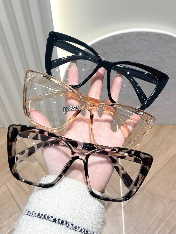3pcs Women Cat Eye Clear Glasses Combination