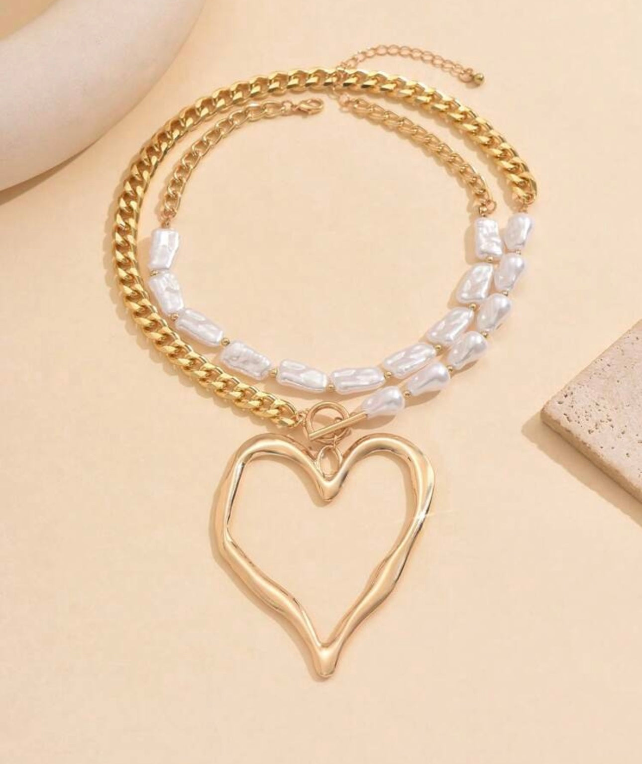 2pcs Vintage Exaggerated Fashion Metal Heart Pendant Necklace, Women Necklaces