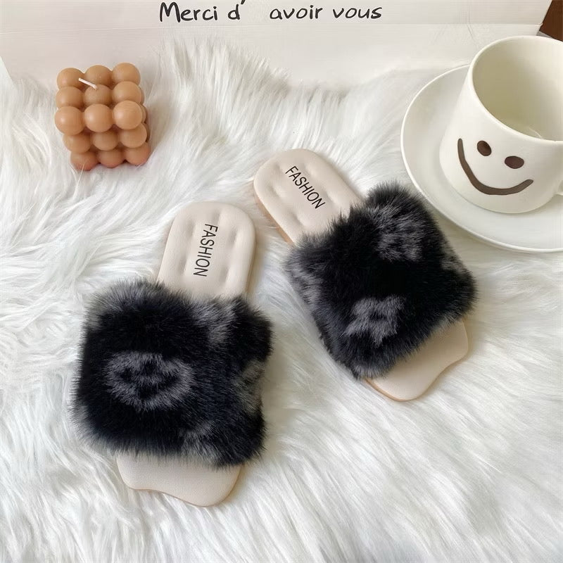 Fuzzy fur slippers