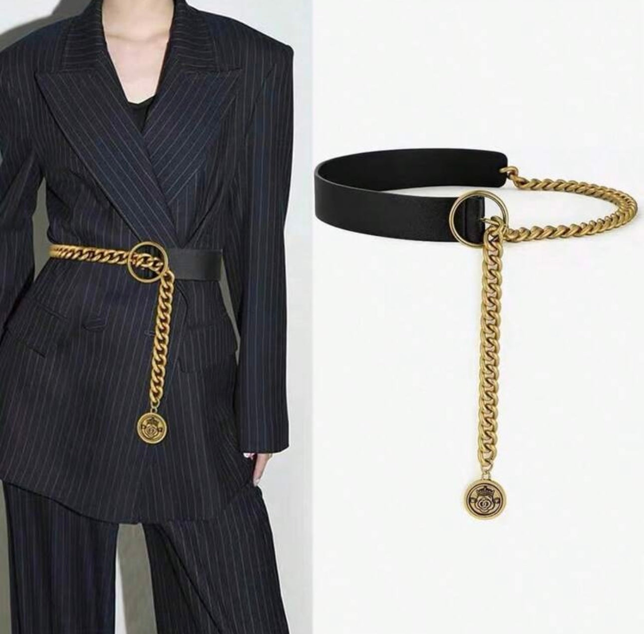 1pc Metal Chain Pendant Belt, Fashion Chunky Chain PU Leather Belt, Suitable For Dresses, Suits And Jackets, Daily And Formal Occasions, Mother's Day Accessory, Minimalist Elegant Waist Decoration, Gift For Mother