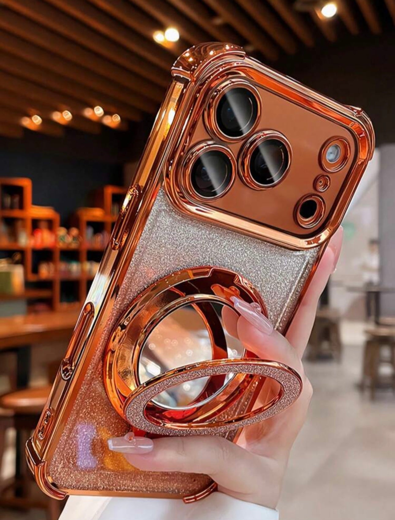 Luxury Plating Glitter Clear Mirror Bracket Phone Case Compatible With IPhone 17 Pro Max 17Air 17 Pro Lens Protective Shockproof Cover