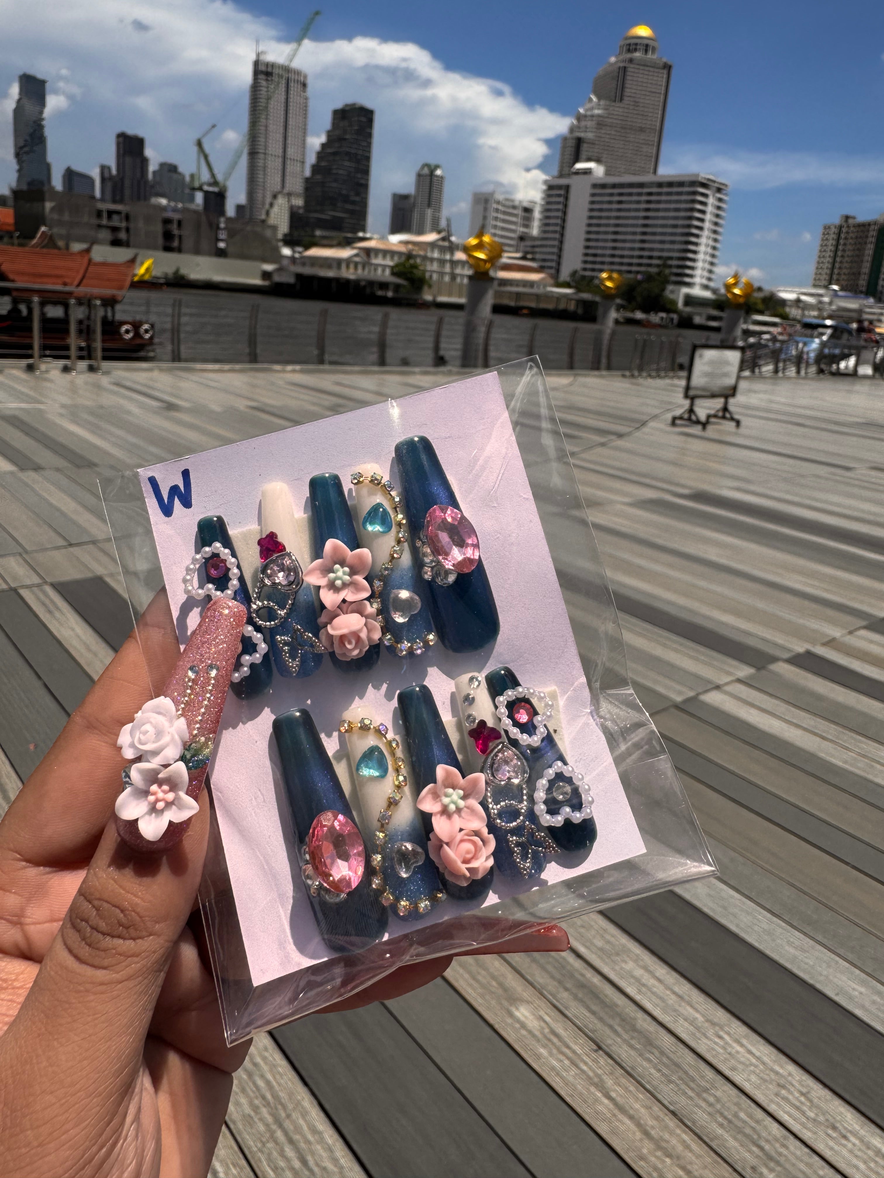 Rhinestone long nails