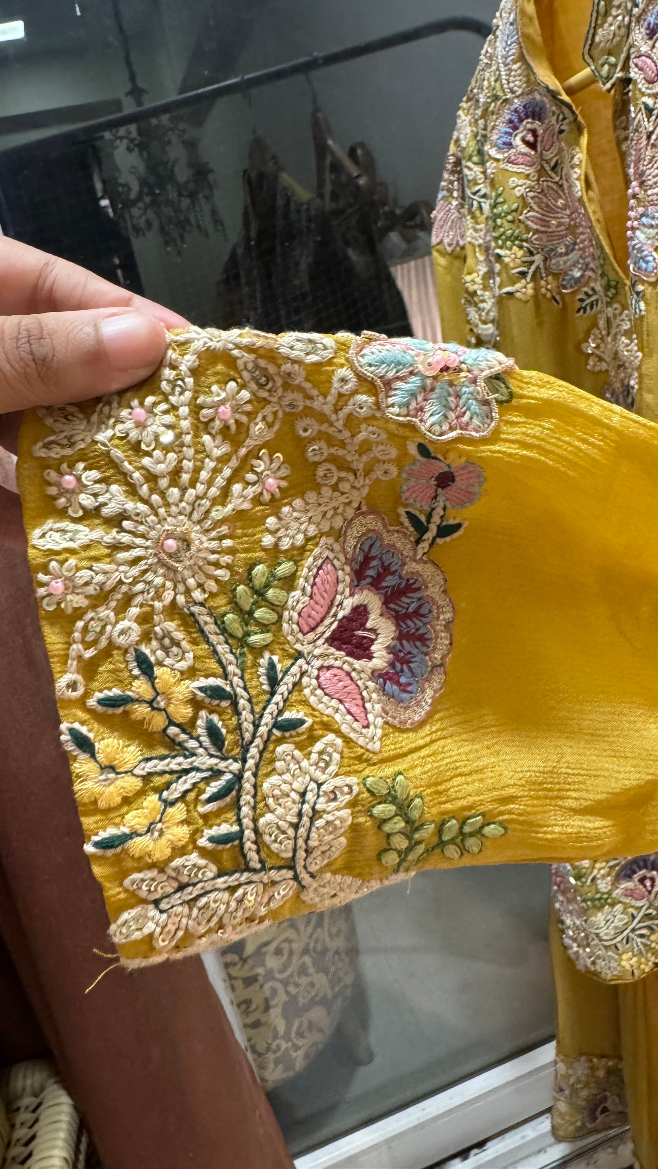 Embroided yellow cord set