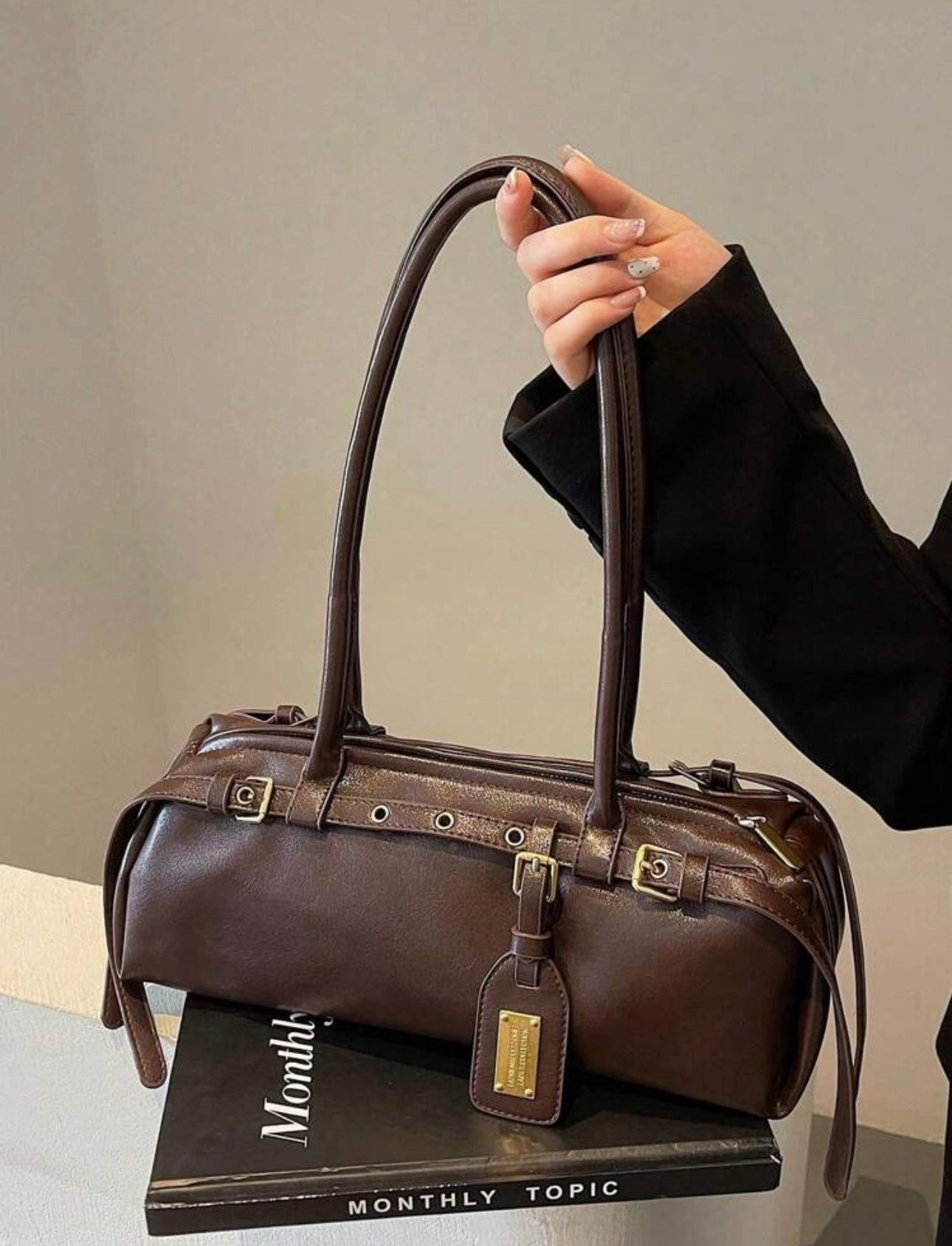 DareSee 1pc New Fashionable PU Commuter Bag, Minimalist Solid Color Vintage Chic Crossbody Underarm Bag For Wome