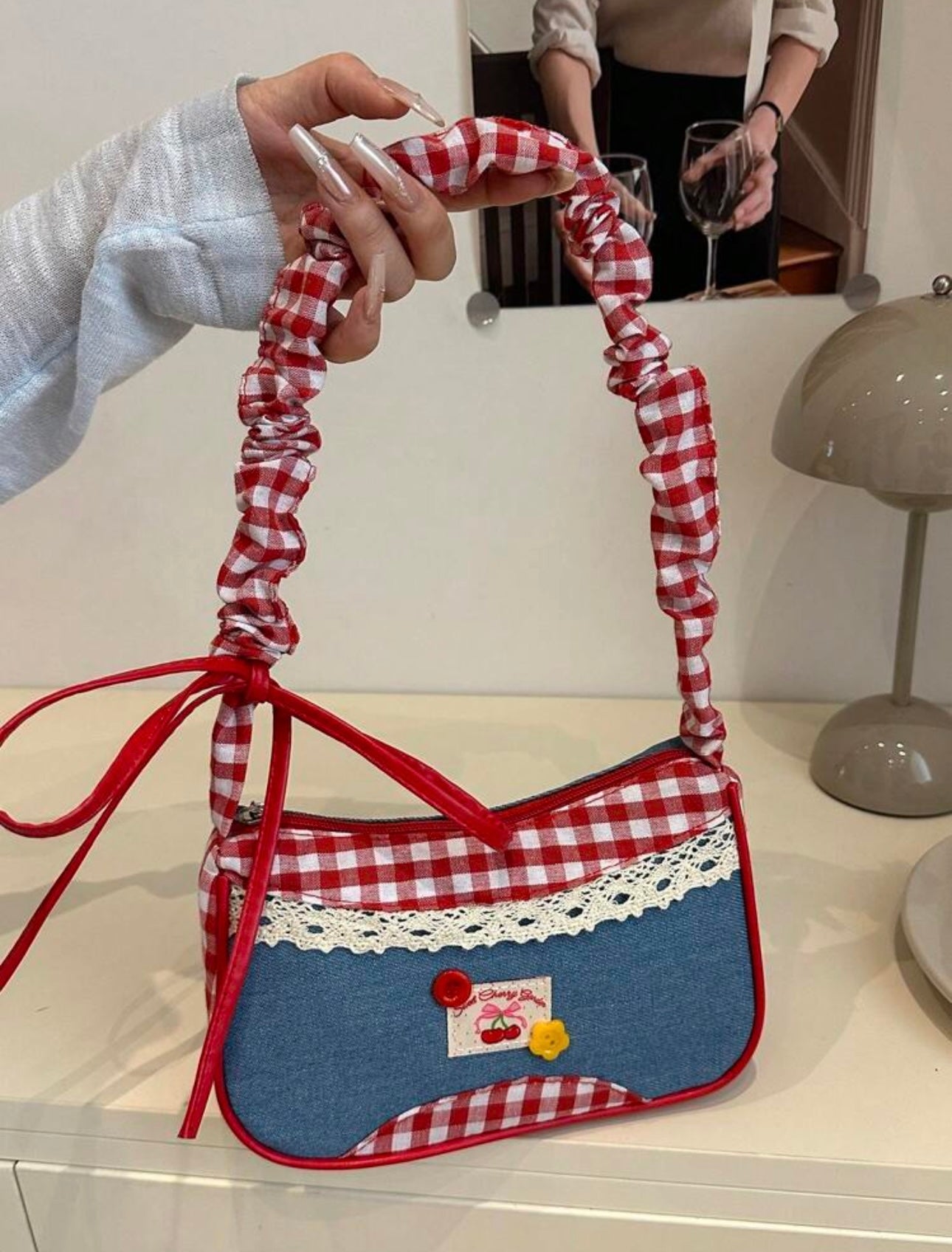 Check denim bag