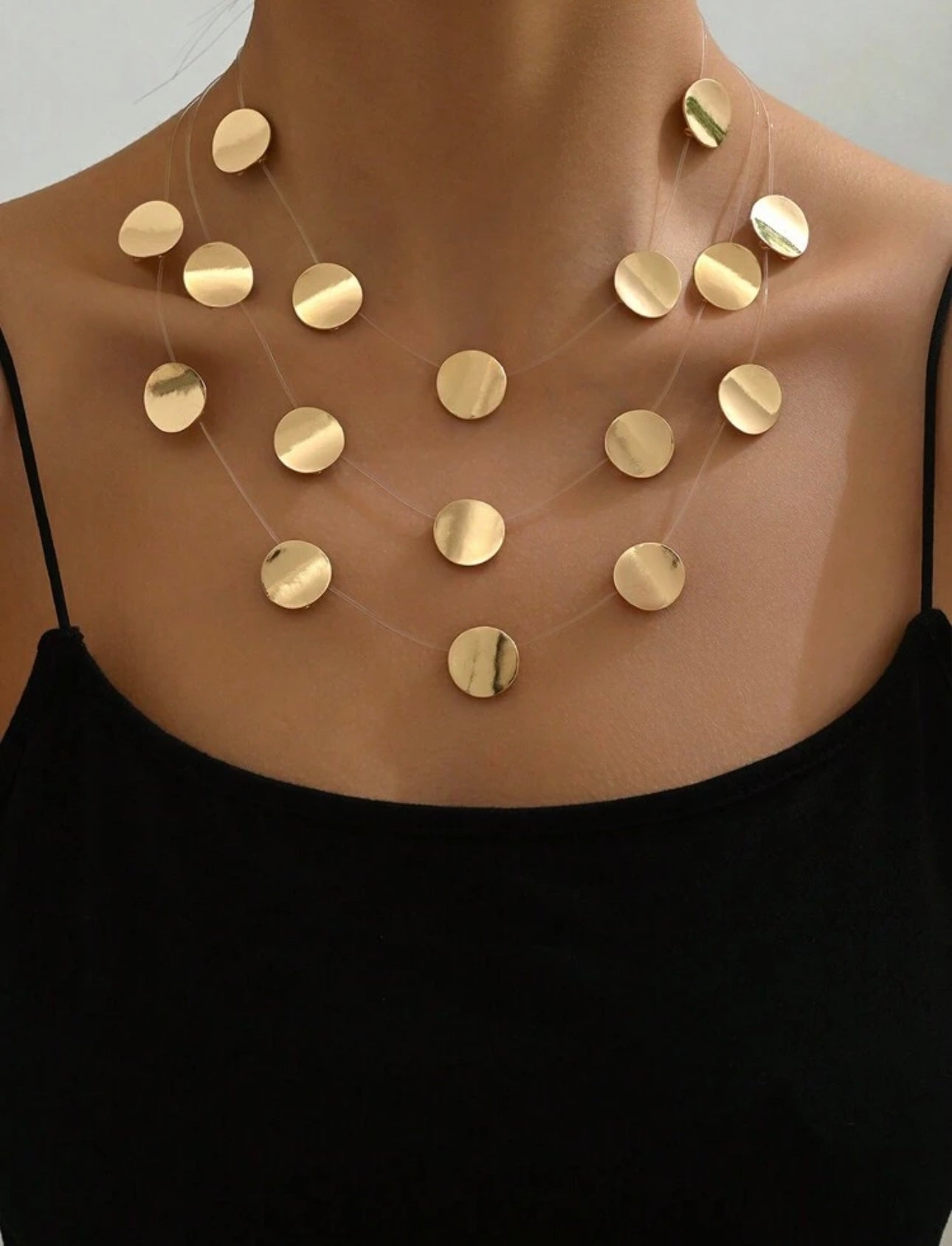 1pc Gold Fashion Metal Minimalist Geometric Round Multi-Layer Stacked Invisible Chain Necklace