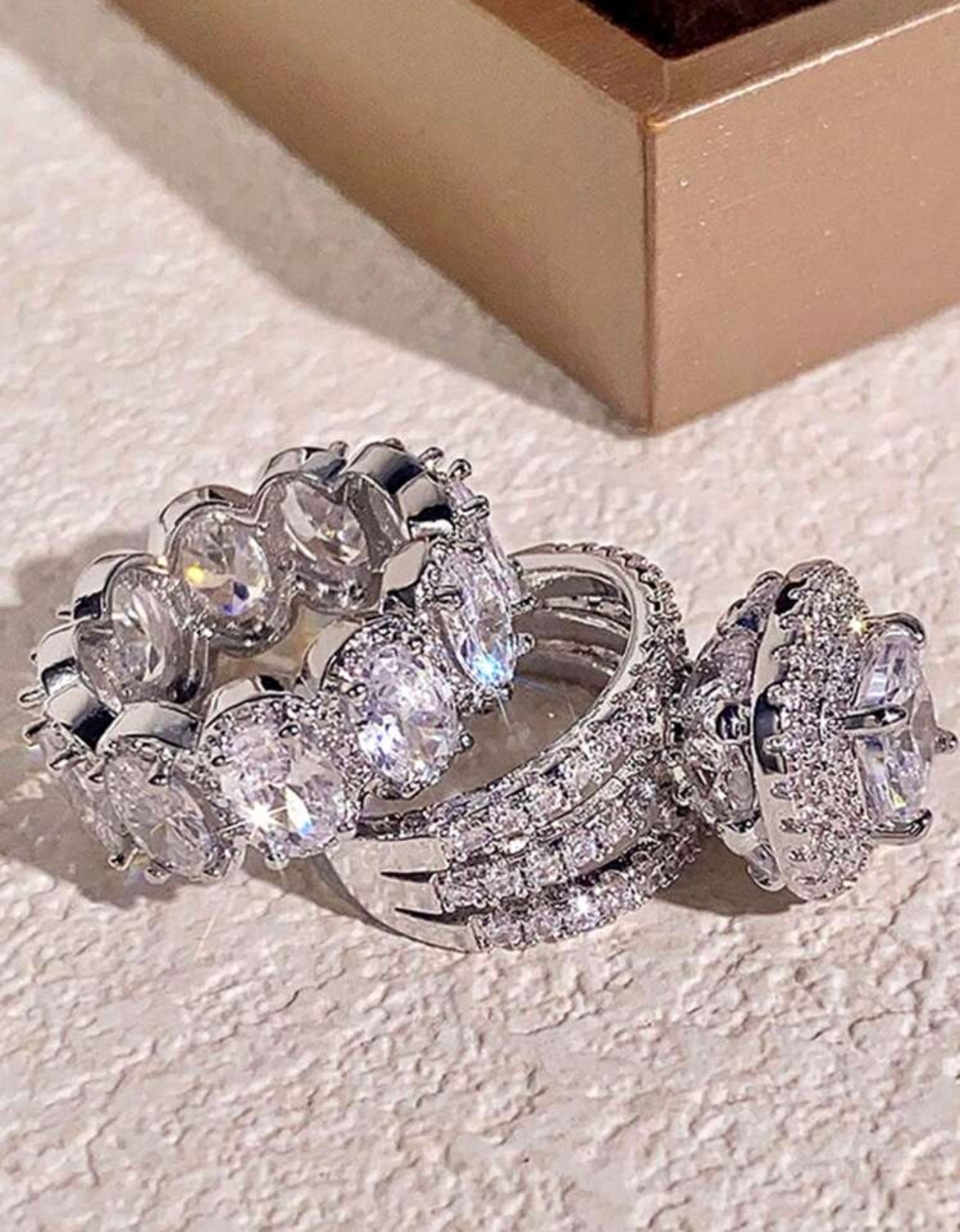 2pcs/Set Set Rings For Women White Cubic Zirconia Rings