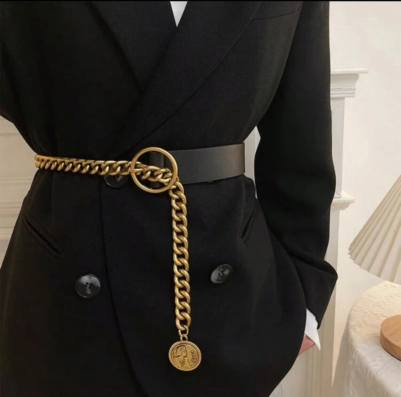 1pc Metal Chain Pendant Belt, Fashion Chunky Chain PU Leather Belt, Suitable For Dresses, Suits And Jackets, Daily And Formal Occasions, Mother's Day Accessory, Minimalist Elegant Waist Decoration, Gift For Mother