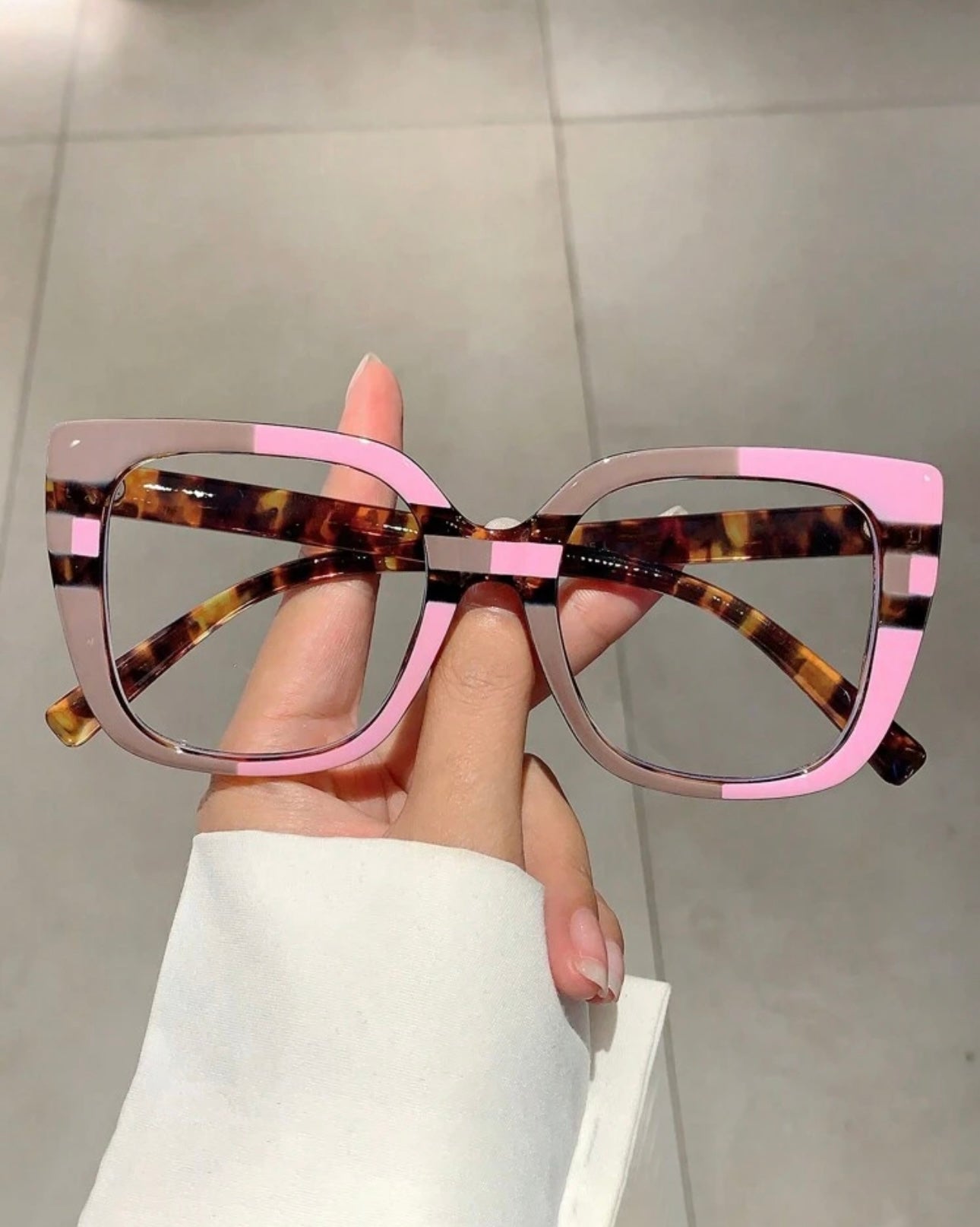 1 Pair Women's New Colorblock Cat Eye Non-Prescription Glasses, Fashion Leopard Print Design, High-End Decorative Eyewear