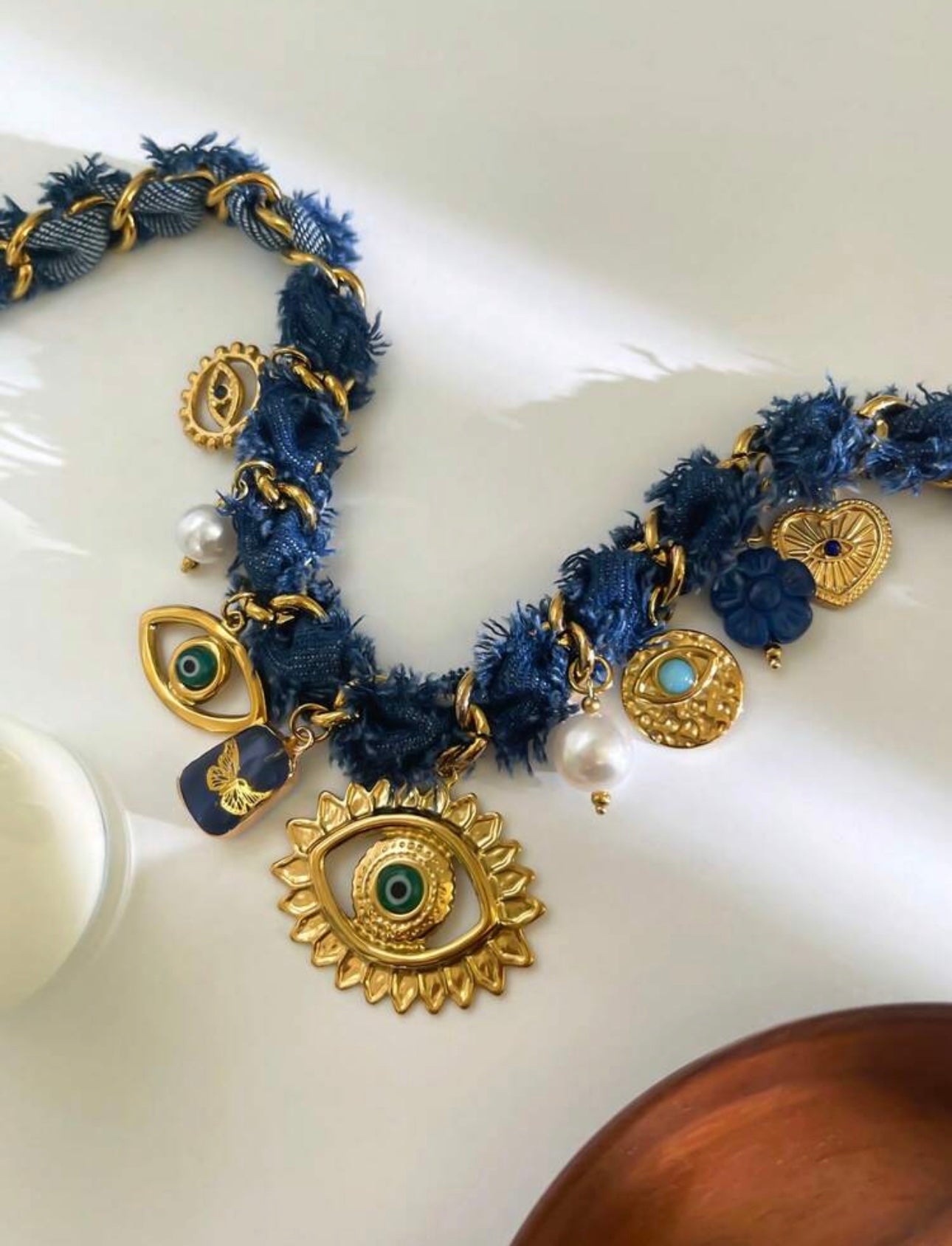 1pc Luxury Rope Knot Stainless Steel Eye, Heart, Butterfly Multi-Pendant DIY Handmade Braided Necklace,