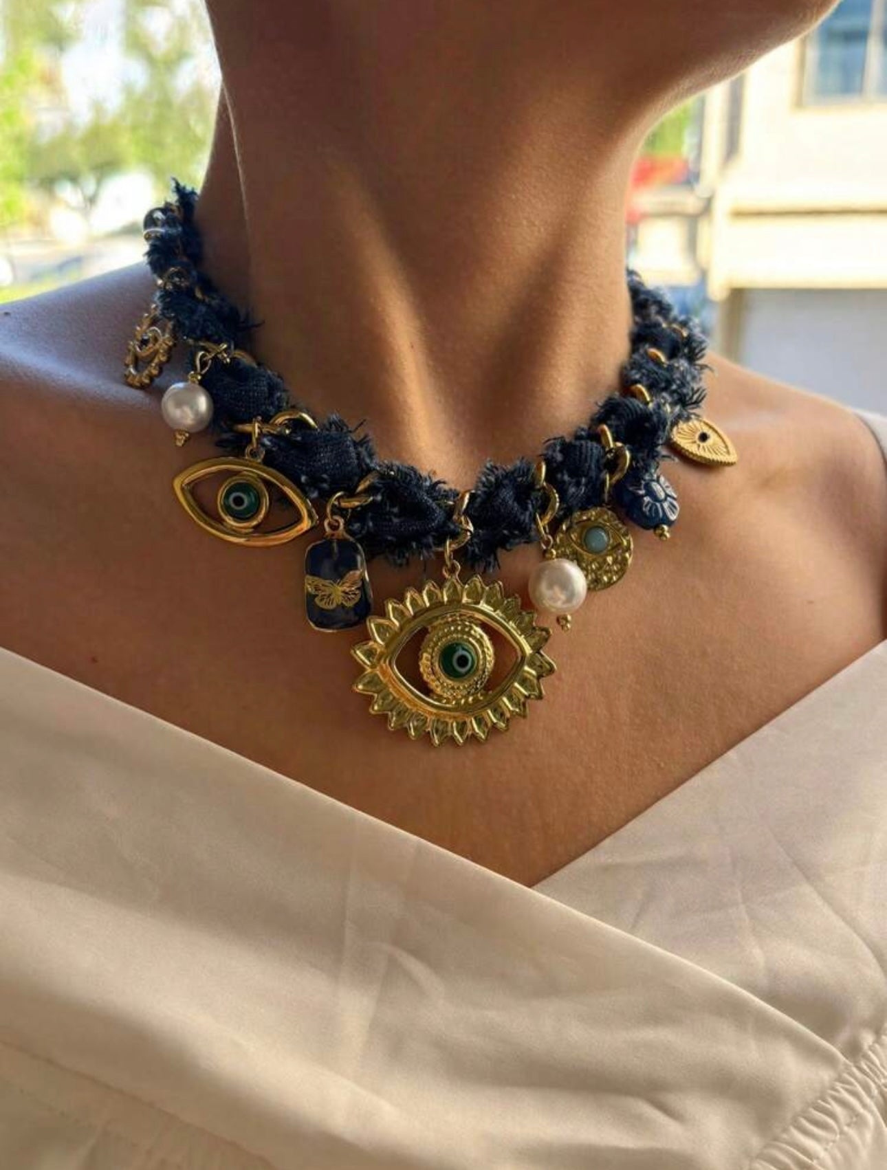 1pc Luxury Rope Knot Stainless Steel Eye, Heart, Butterfly Multi-Pendant DIY Handmade Braided Necklace,