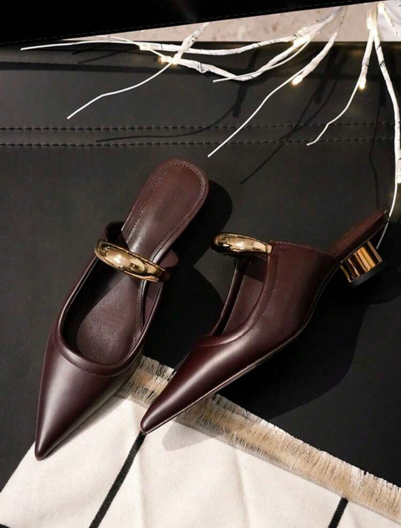 Chunky Mid Heel Metal Toe Closed Toe Sandals