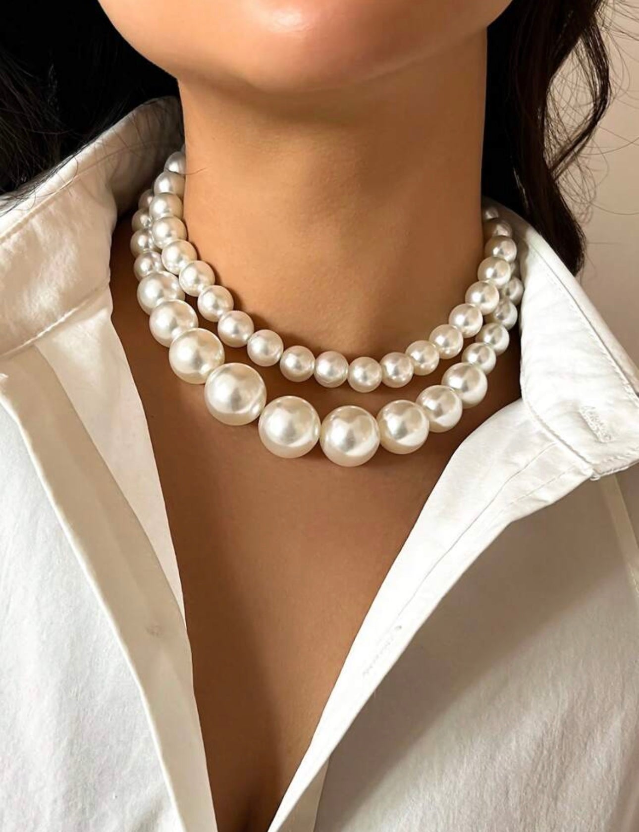 2pcs/Set Fashionable Elegant Asymmetrical Faux Pearl Beaded Necklace Set For Women's Gorgeous Evening Party Runway Jewelry And Gift For Her On Holidays