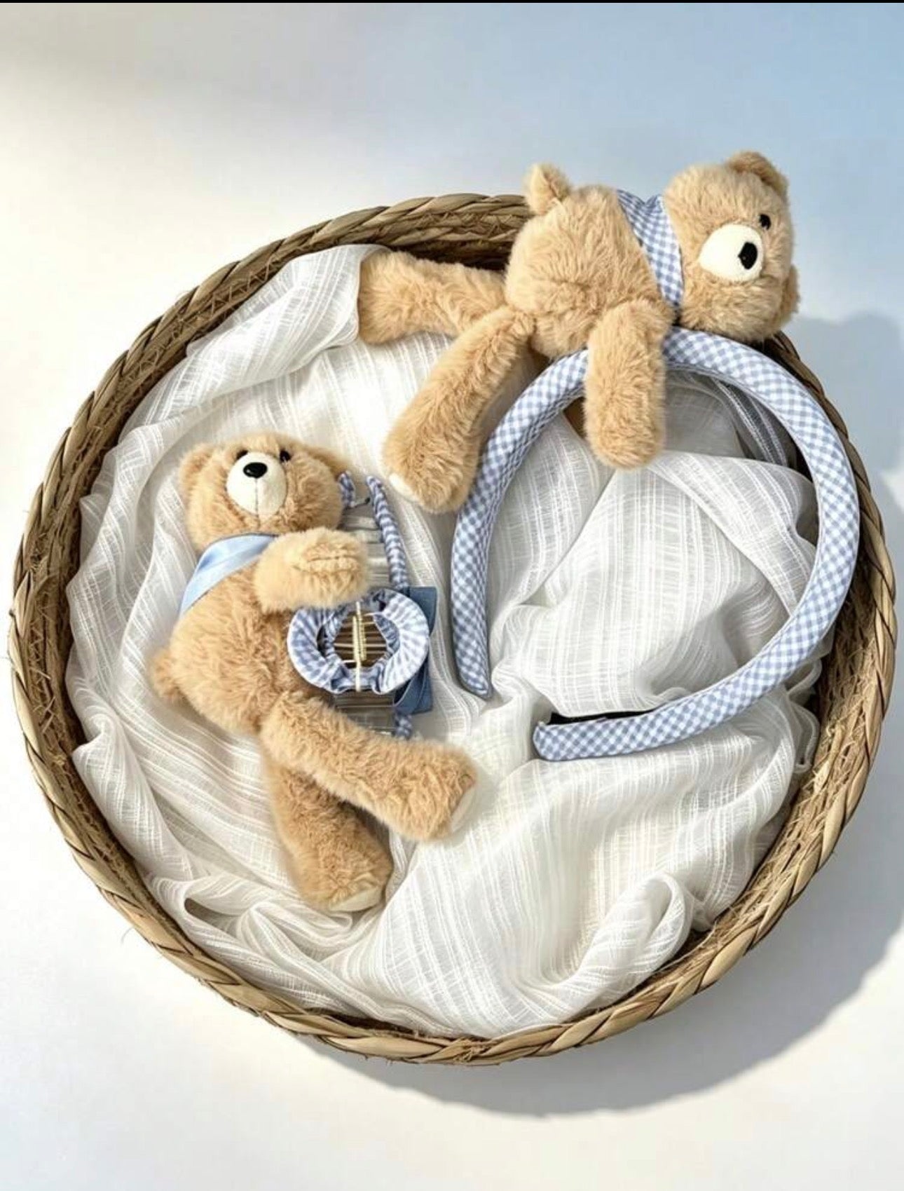 2pcs/Set Plush Bear Headband & Plaid Bear Hair Clip Set