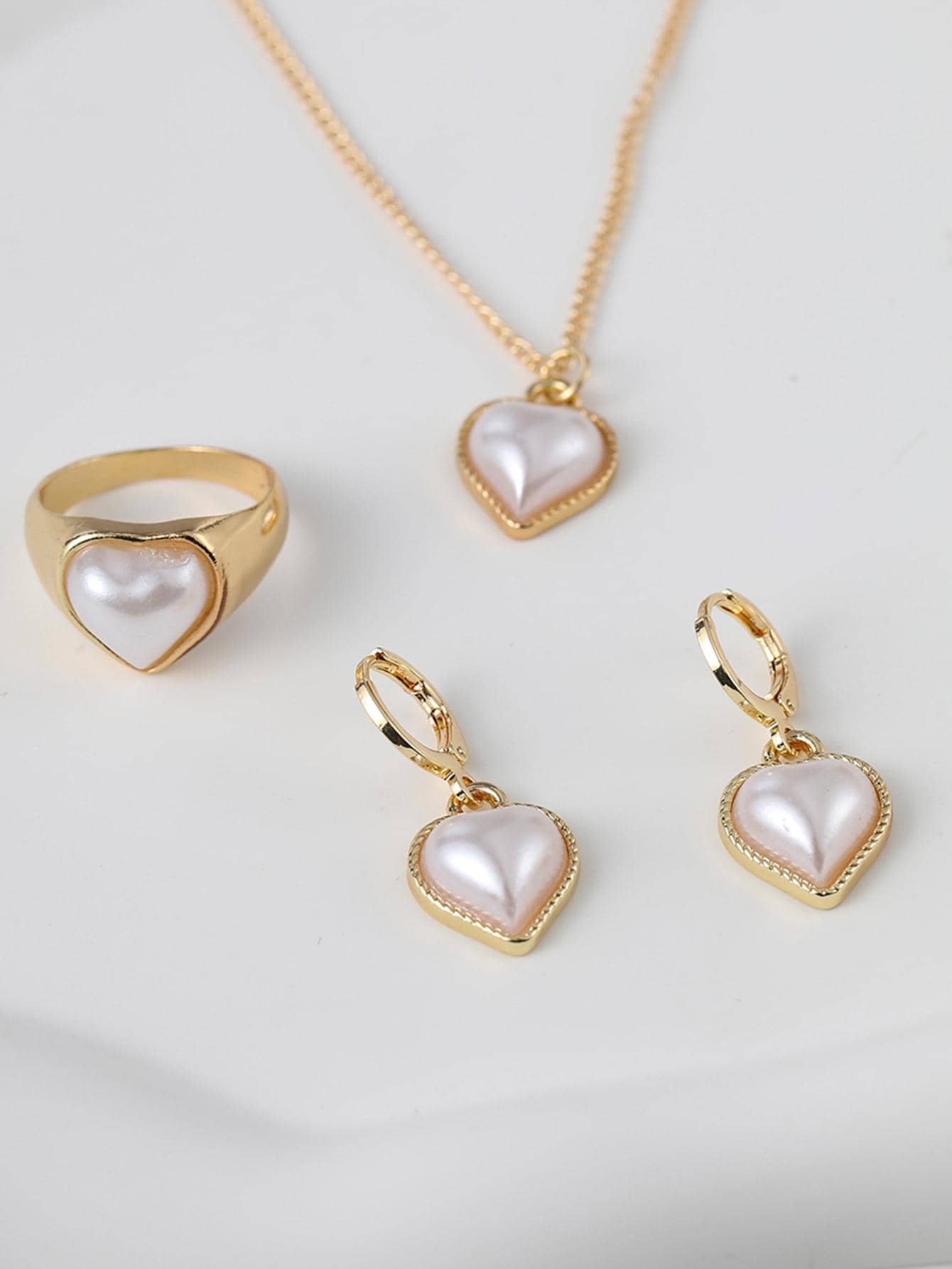 17KM 4pcs/Set Faux Pearl Heart Decor Jewelry Set