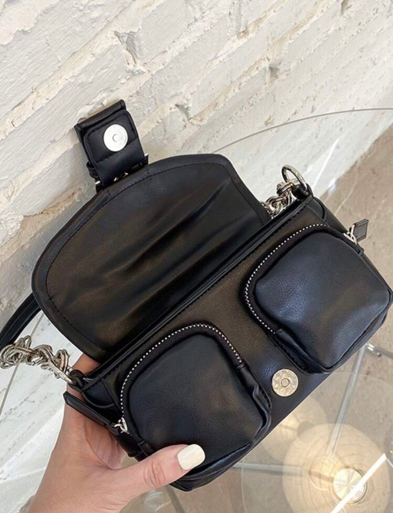 Vintage Soft Leather Motorcycle Bag, Unique And Versatile Style, Large Capacity With Multiple Front Pockets