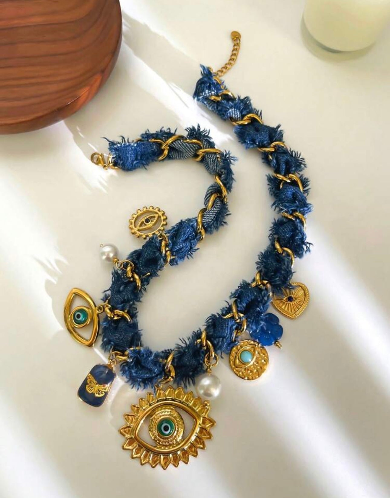 1pc Luxury Rope Knot Stainless Steel Eye, Heart, Butterfly Multi-Pendant DIY Handmade Braided Necklace,