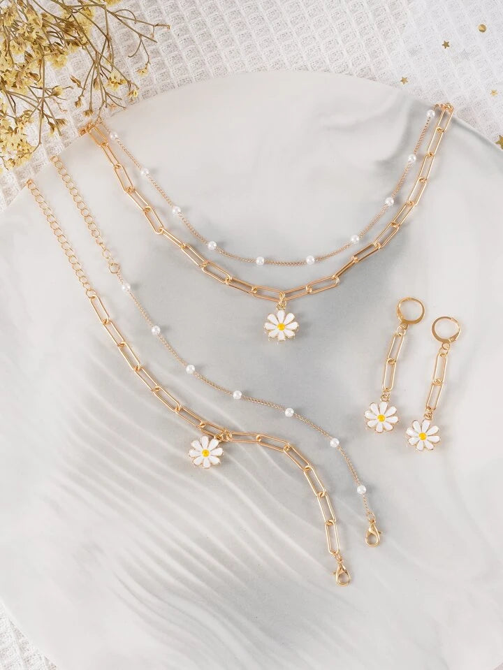 5pcs Flower Decor Jewelry Set