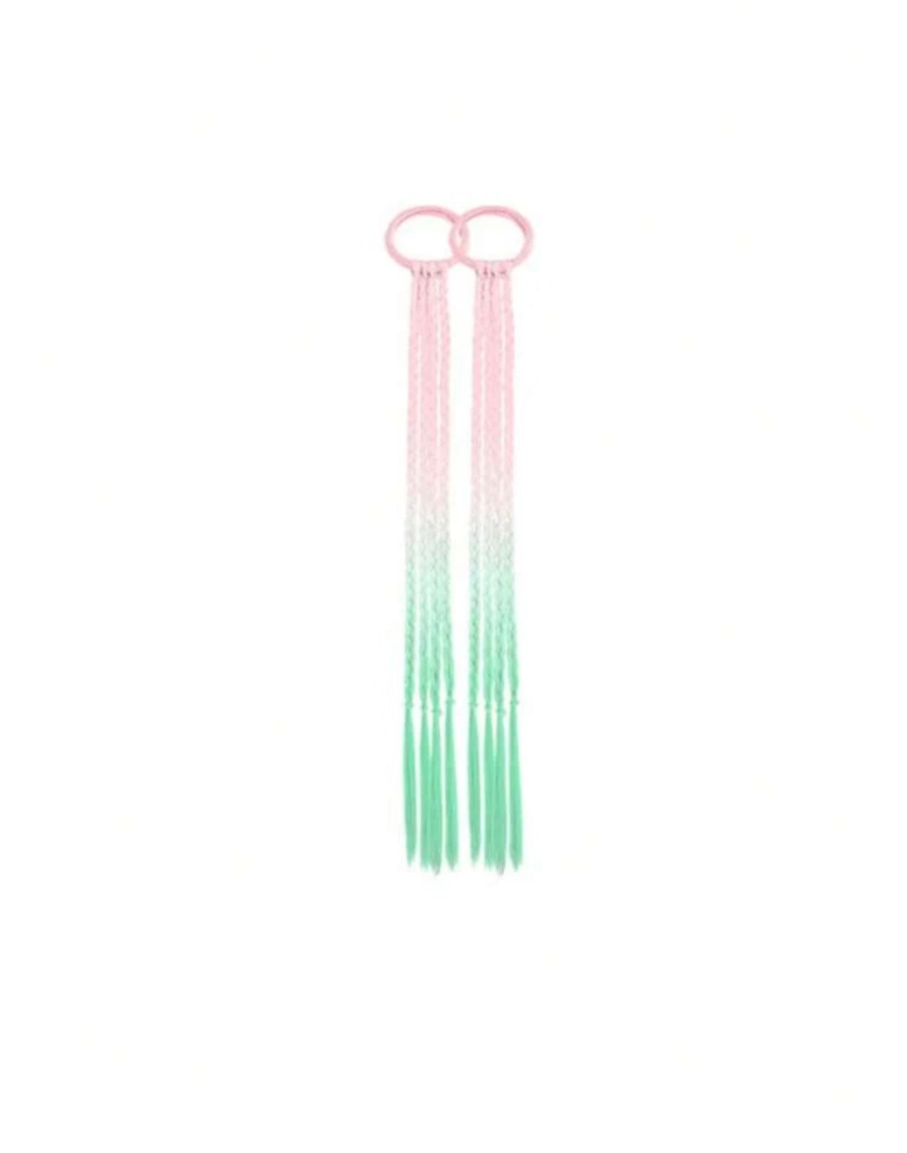 2pcs Kids Colorful Hair Extensions, Braided Ponytail Hair Pieces, Girls' Hair Accessories, Crazy Hair Day Costume Accessories