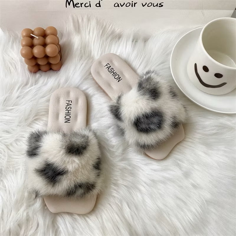 Fuzzy fur slippers