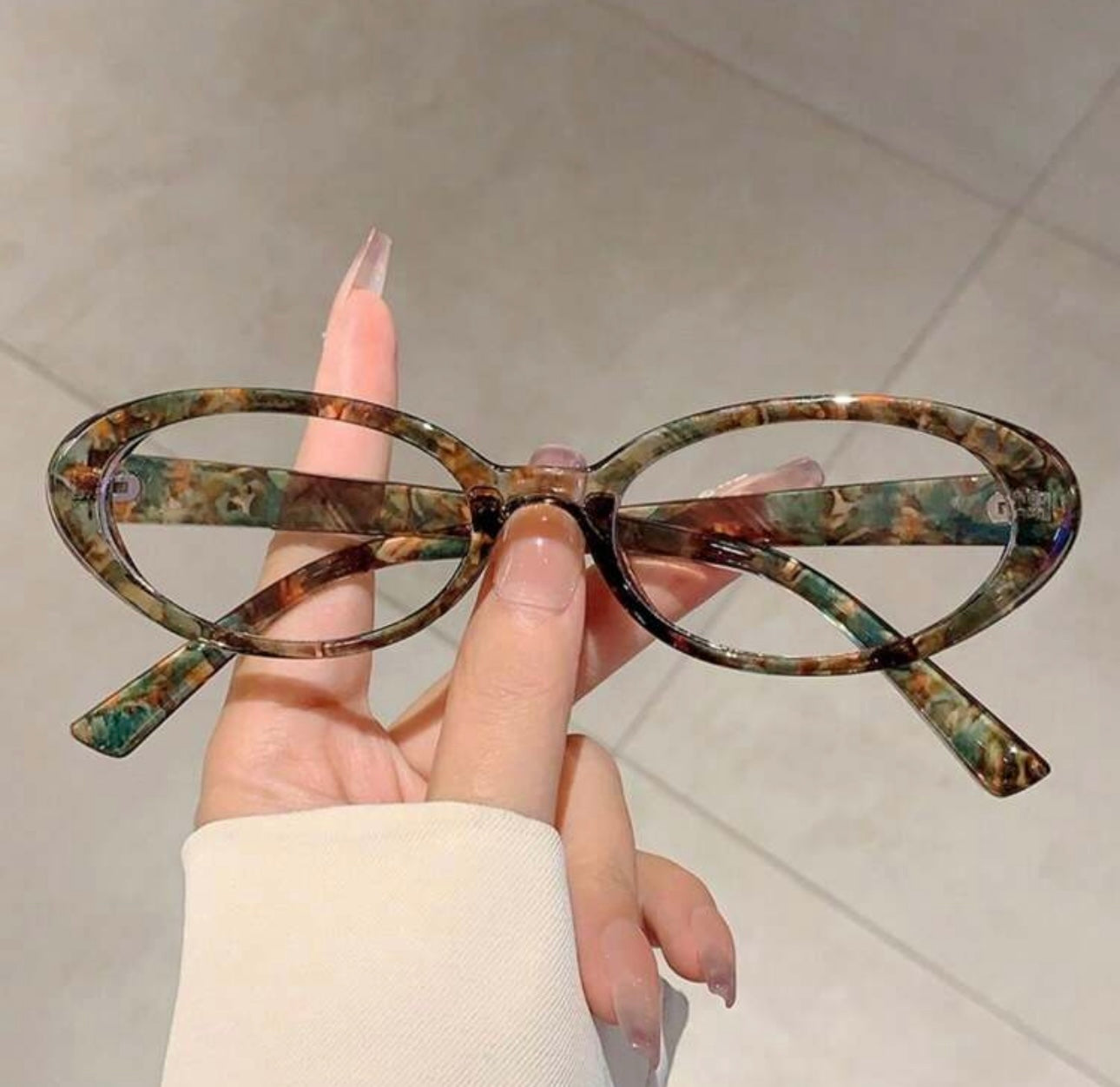 1pc Oval Full Frame Korean Style Ladies Flat Lens Glasses, Minimalist Chic College Style High-End Glasses For Women