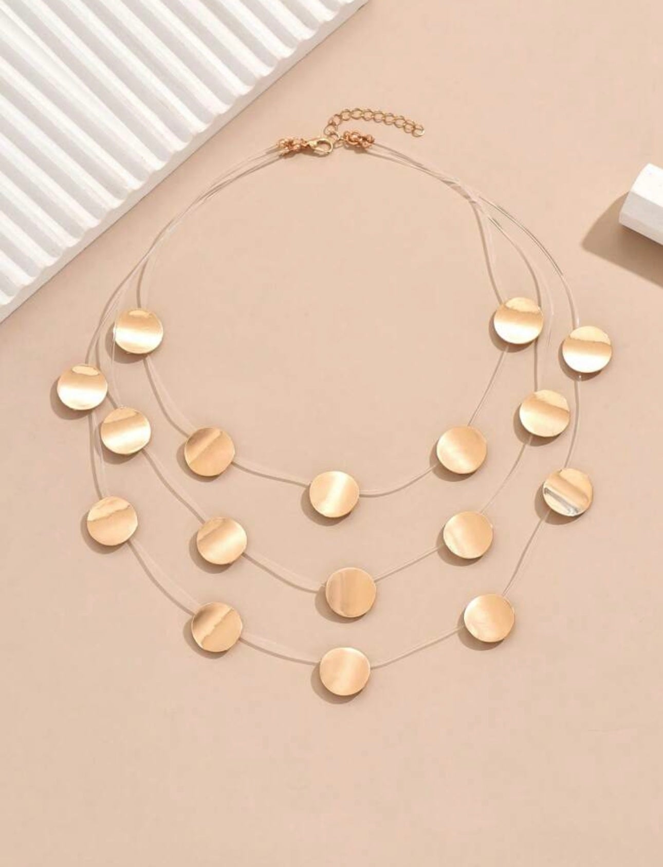 1pc Gold Fashion Metal Minimalist Geometric Round Multi-Layer Stacked Invisible Chain Necklace