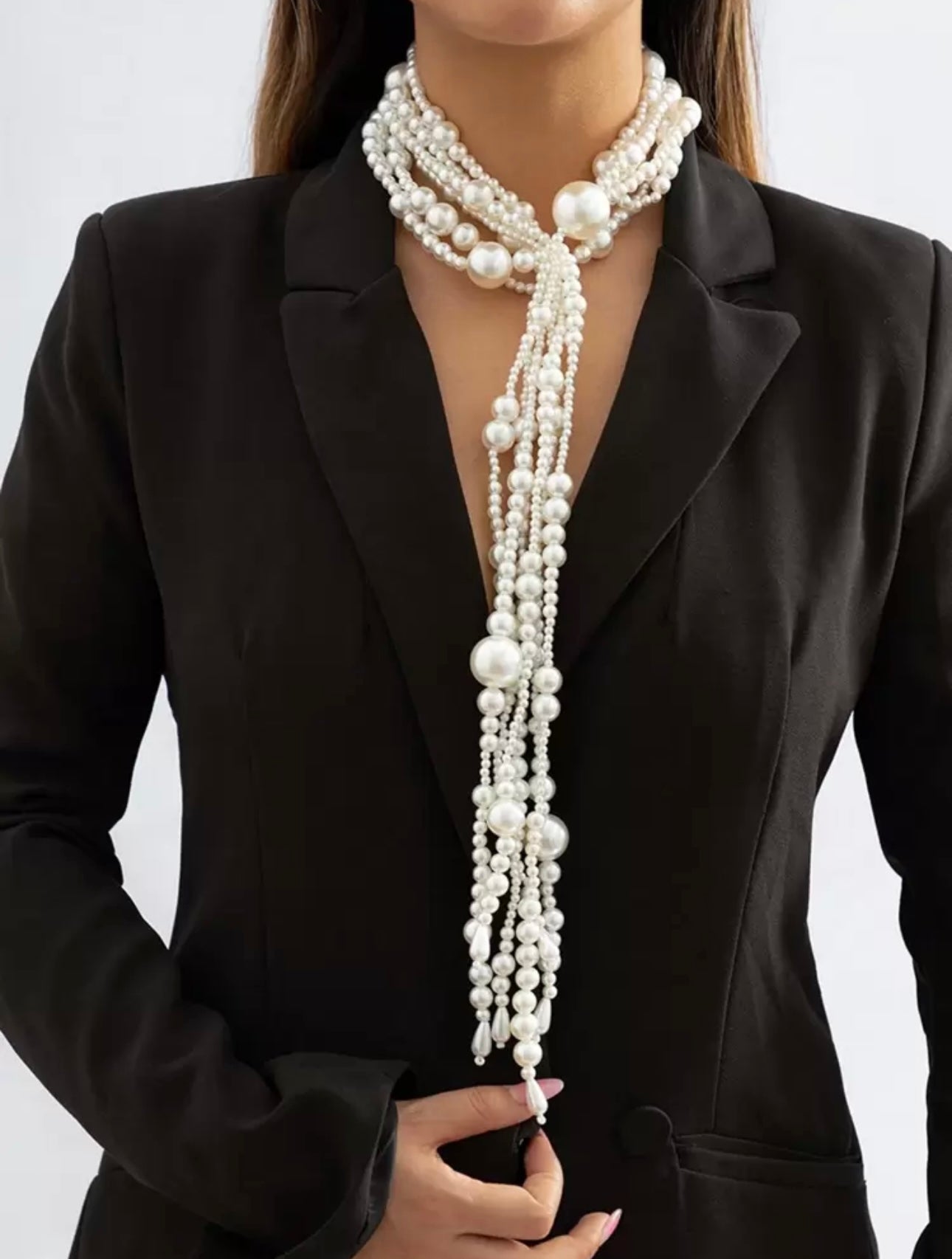 1pc Fashionable Tassel Necklace For Women, Long Vintage Faux Pearl Statement Necklace For Party Dance