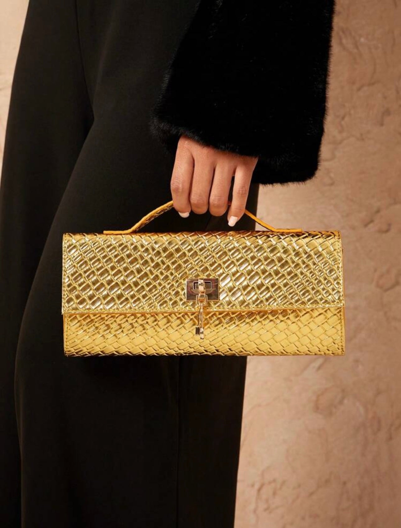 All gold top handle bag