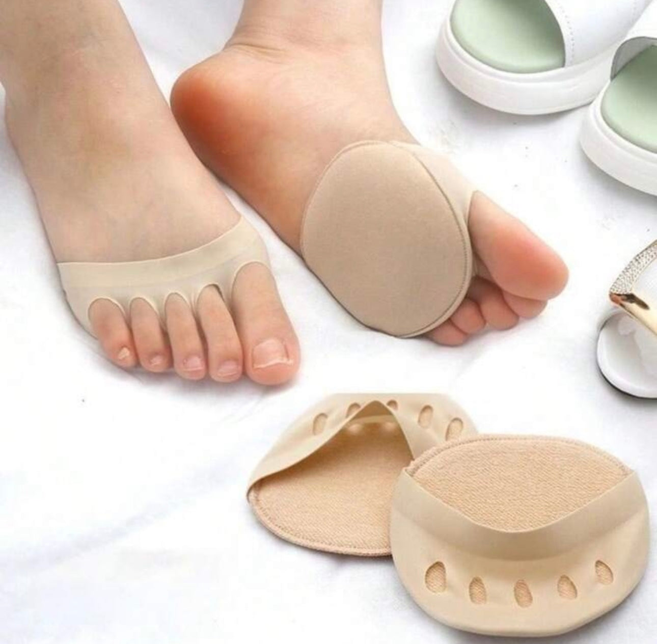 1pair Beige Women's Reusable Honeycomb Forefoot Pad To Prevent Pain And Relieve Foot Fatigue, Anti-Slip Shoe Insert Cushion For Various Footwear Styles