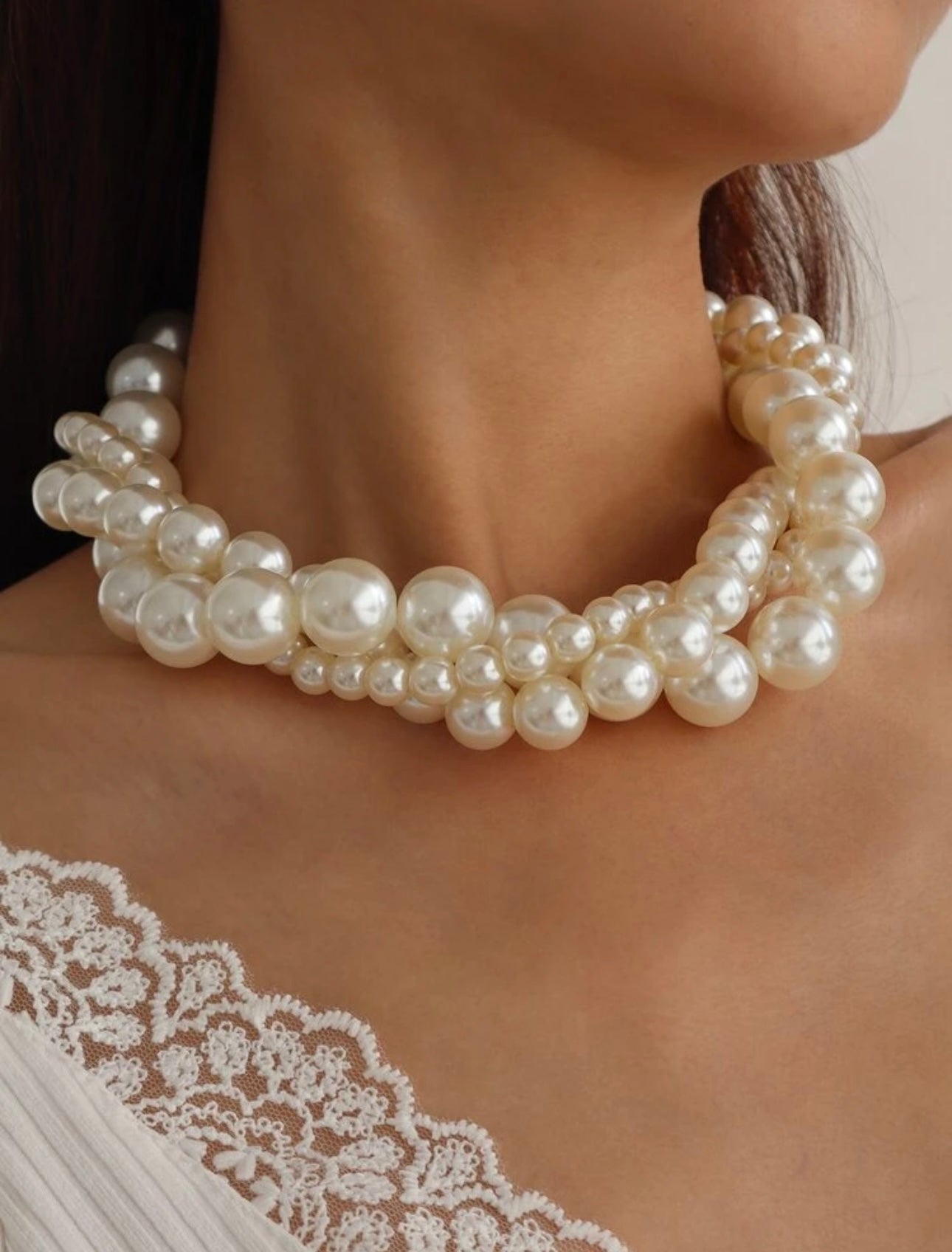 Mydear Faux Pearl Beaded Layered Necklace