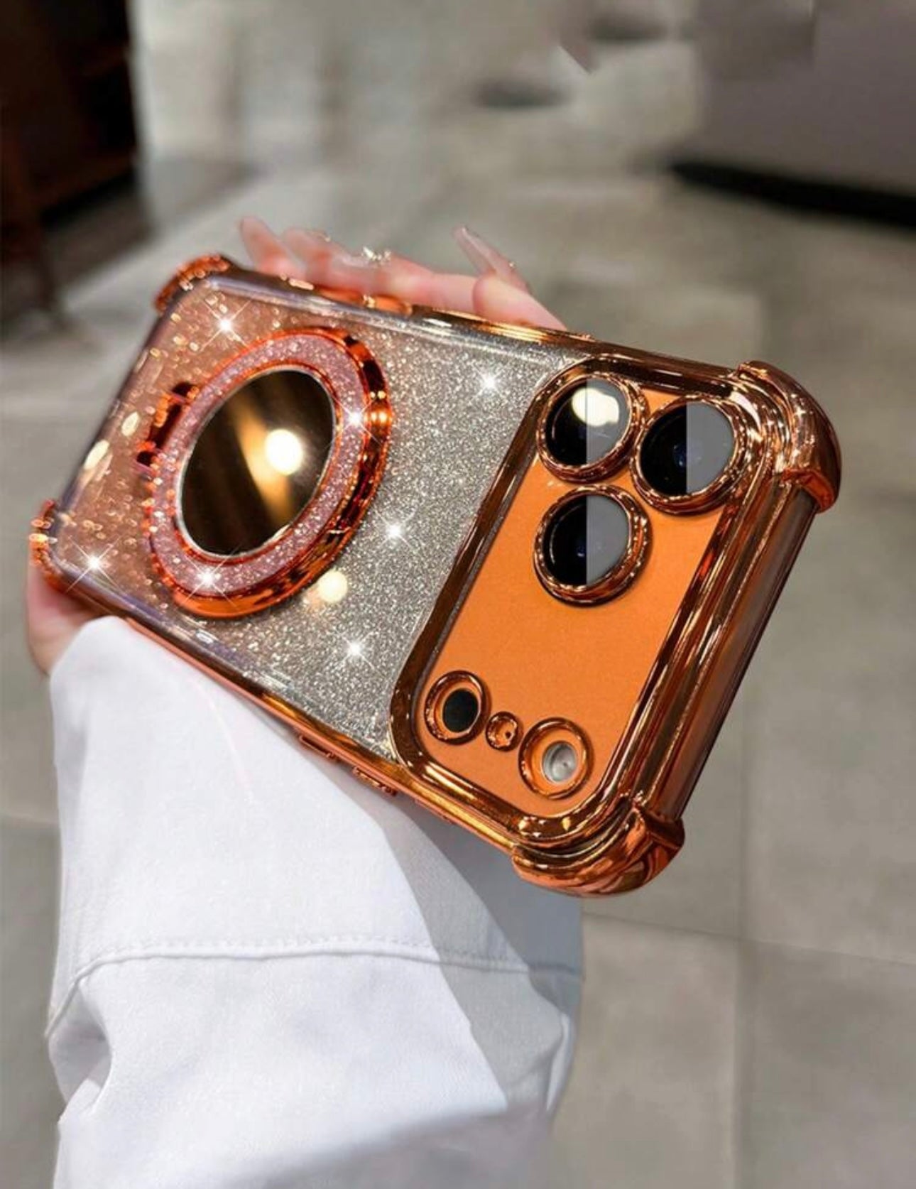 Luxury Plating Glitter Clear Mirror Bracket Phone Case Compatible With IPhone 17 Pro Max 17Air 17 Pro Lens Protective Shockproof Cover