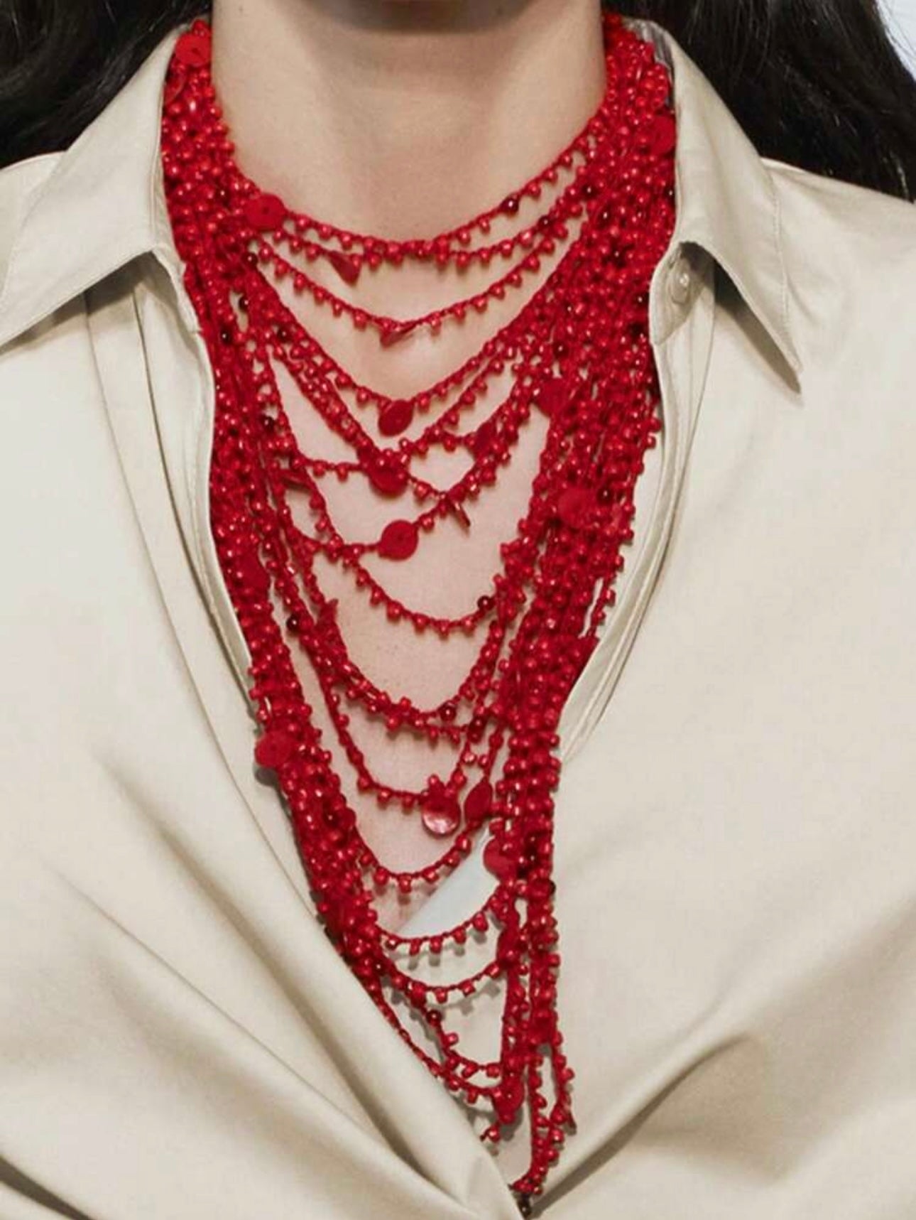 ZAA Crochet Multi-Layer Knotted Red Necklace
