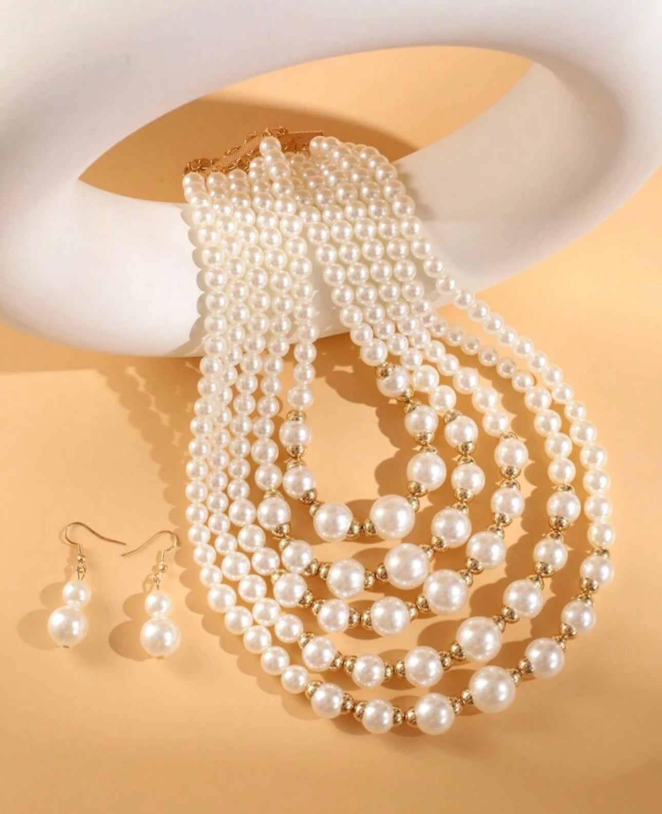 1pc Fashion Elegant Multi-Layer Versatile Pearl Decorative Women Necklace Set With 1 Pair Matching Women Pearl Earrings